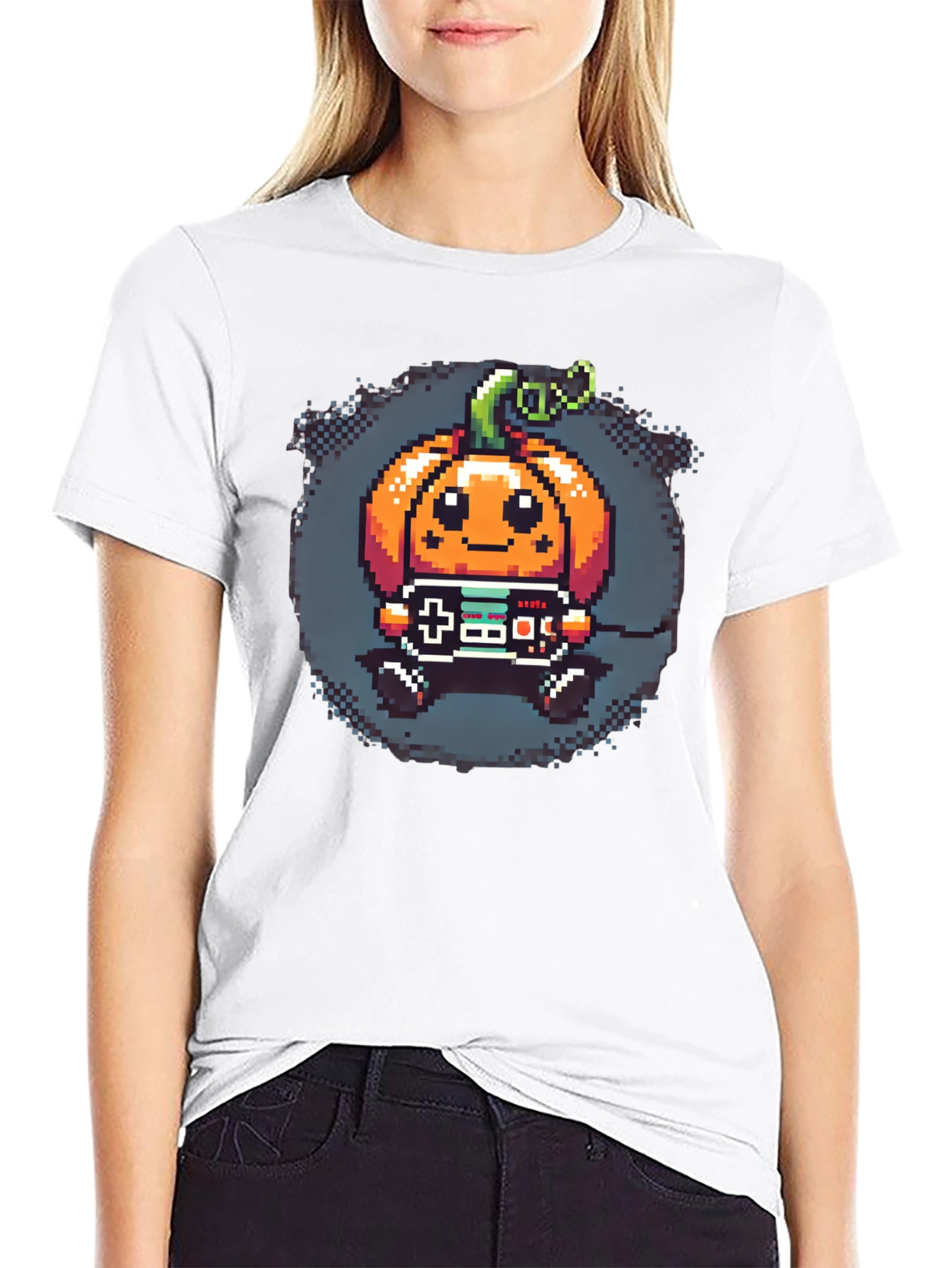 Pixel Pumpkin Gamer T-Shirt - Spooky Season Fun!