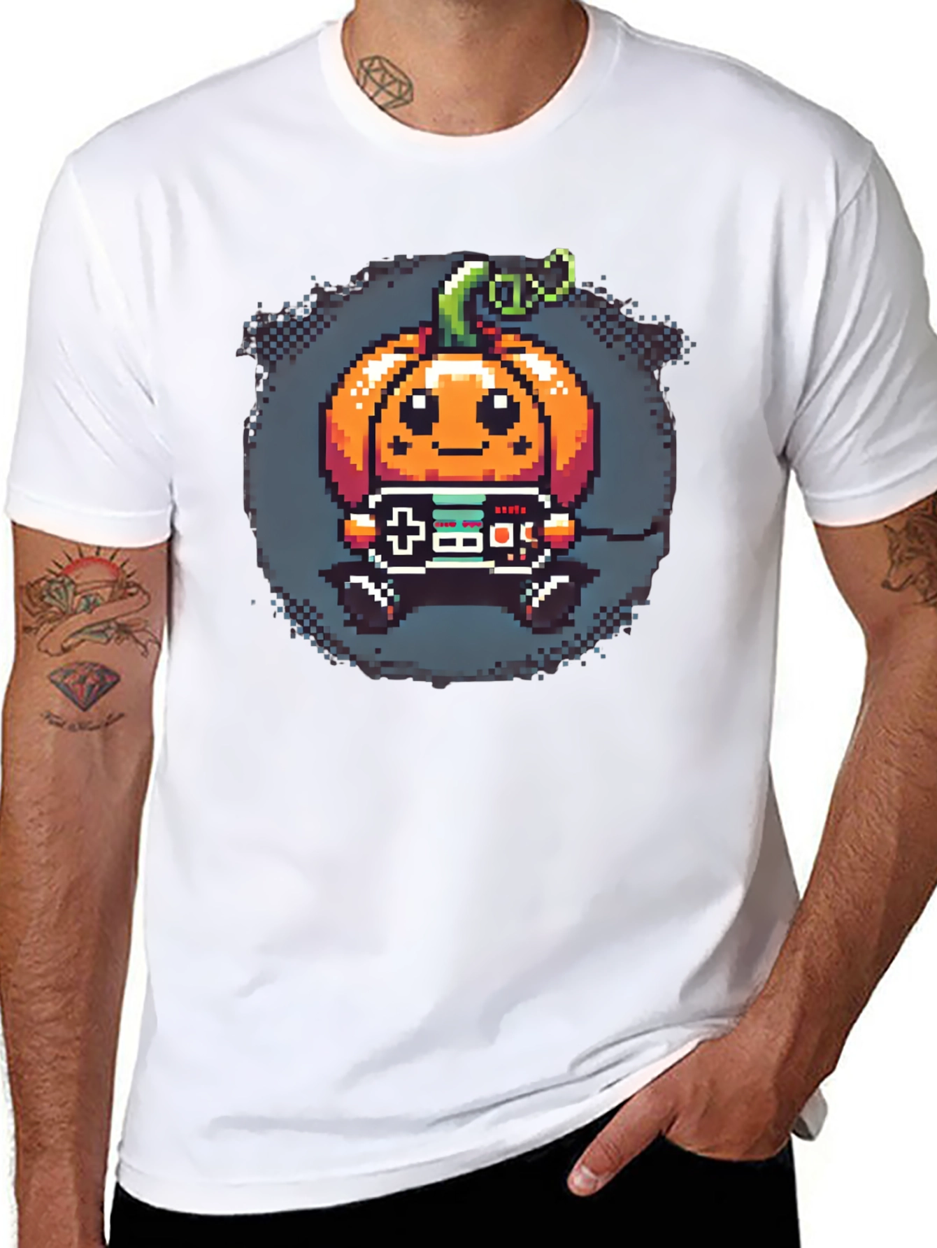 Pixel Pumpkin Gamer T-Shirt - Spooky Season Fun!