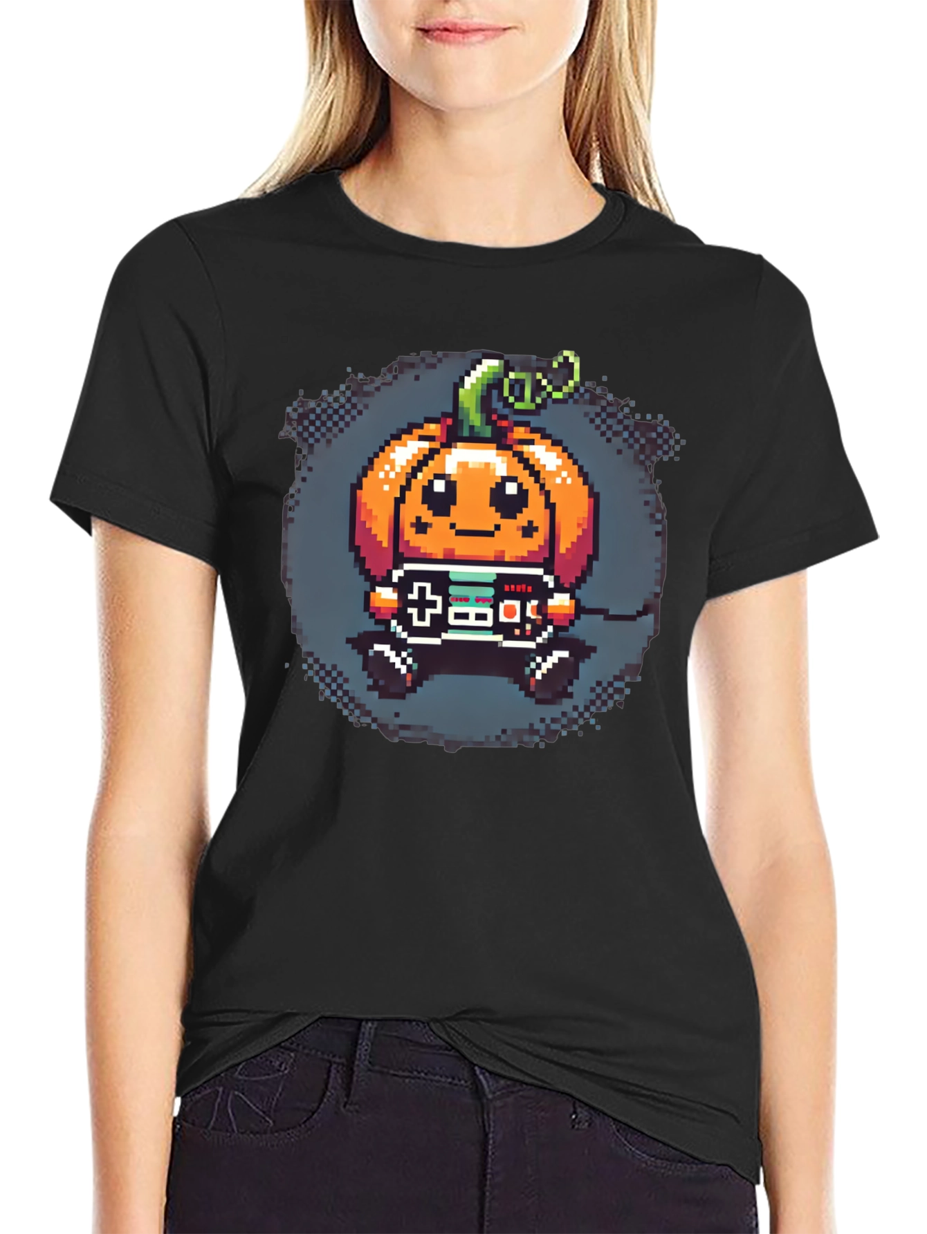Pixel Pumpkin Gamer T-Shirt - Spooky Season Fun!