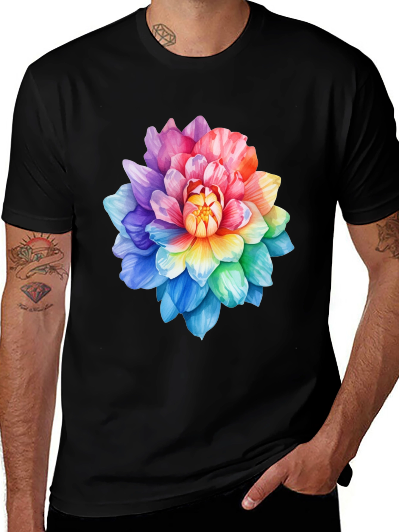 Rainbow Flower Graphic Tee - Soft Cotton Blend