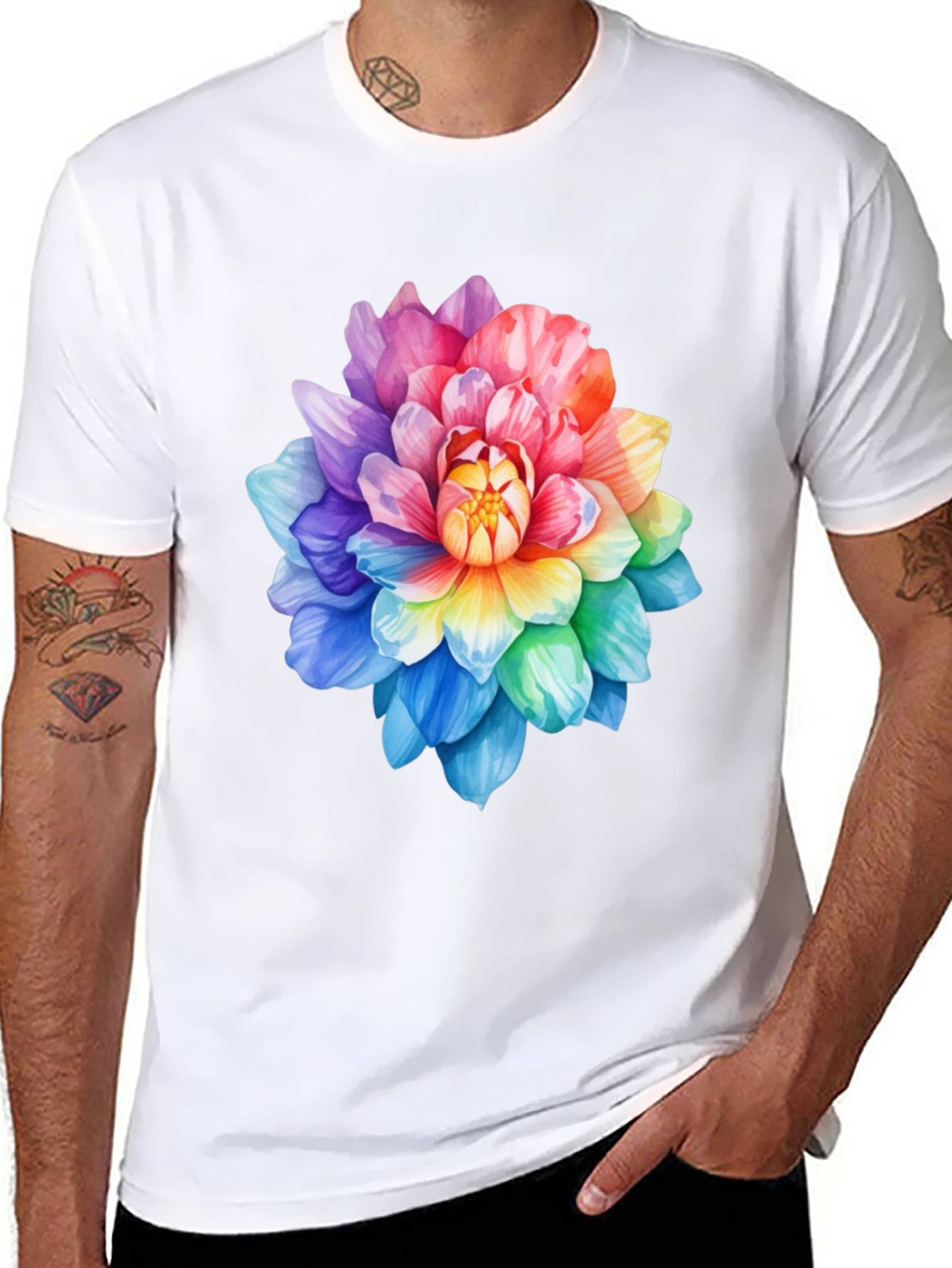Rainbow Flower Graphic Tee - Soft Cotton Blend