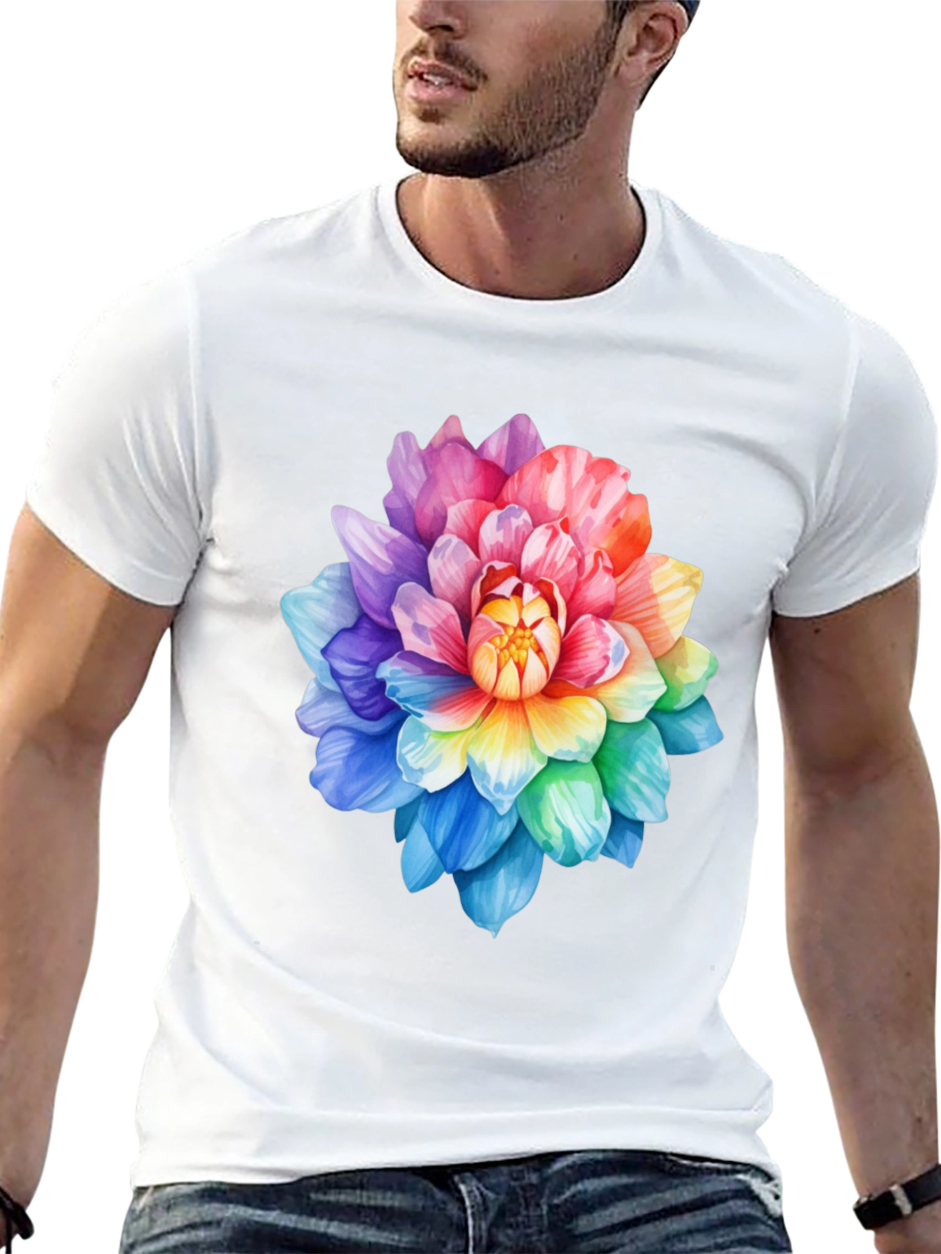 Rainbow Flower Graphic Tee - Soft Cotton Blend