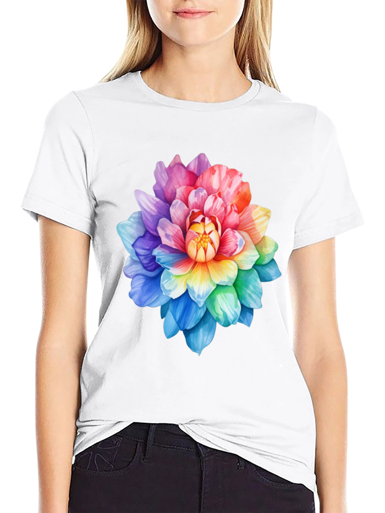 Rainbow Flower Graphic Tee - Soft Cotton Blend