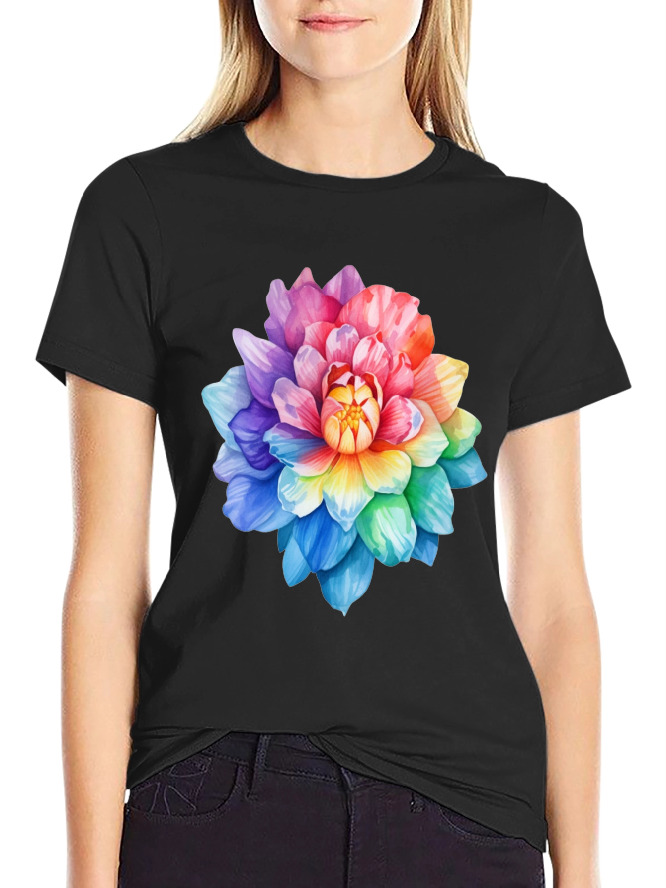 Rainbow Flower Graphic Tee - Soft Cotton Blend