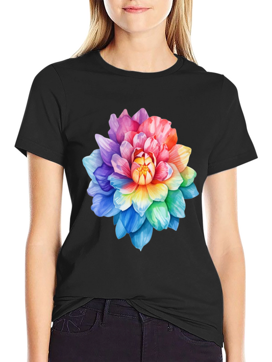 Rainbow Flower Graphic Tee - Soft Cotton Blend