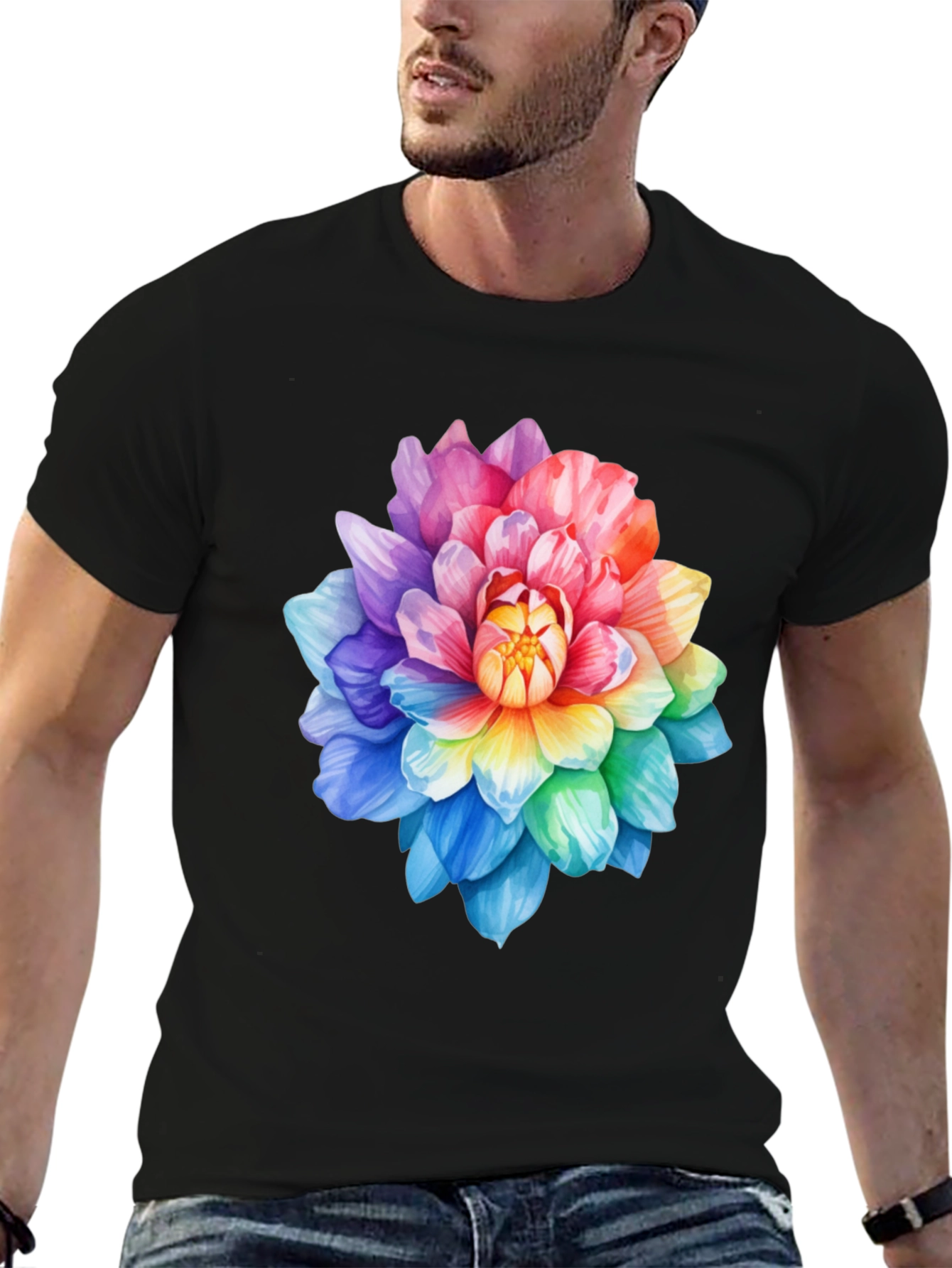 Rainbow Flower Graphic Tee - Soft Cotton Blend