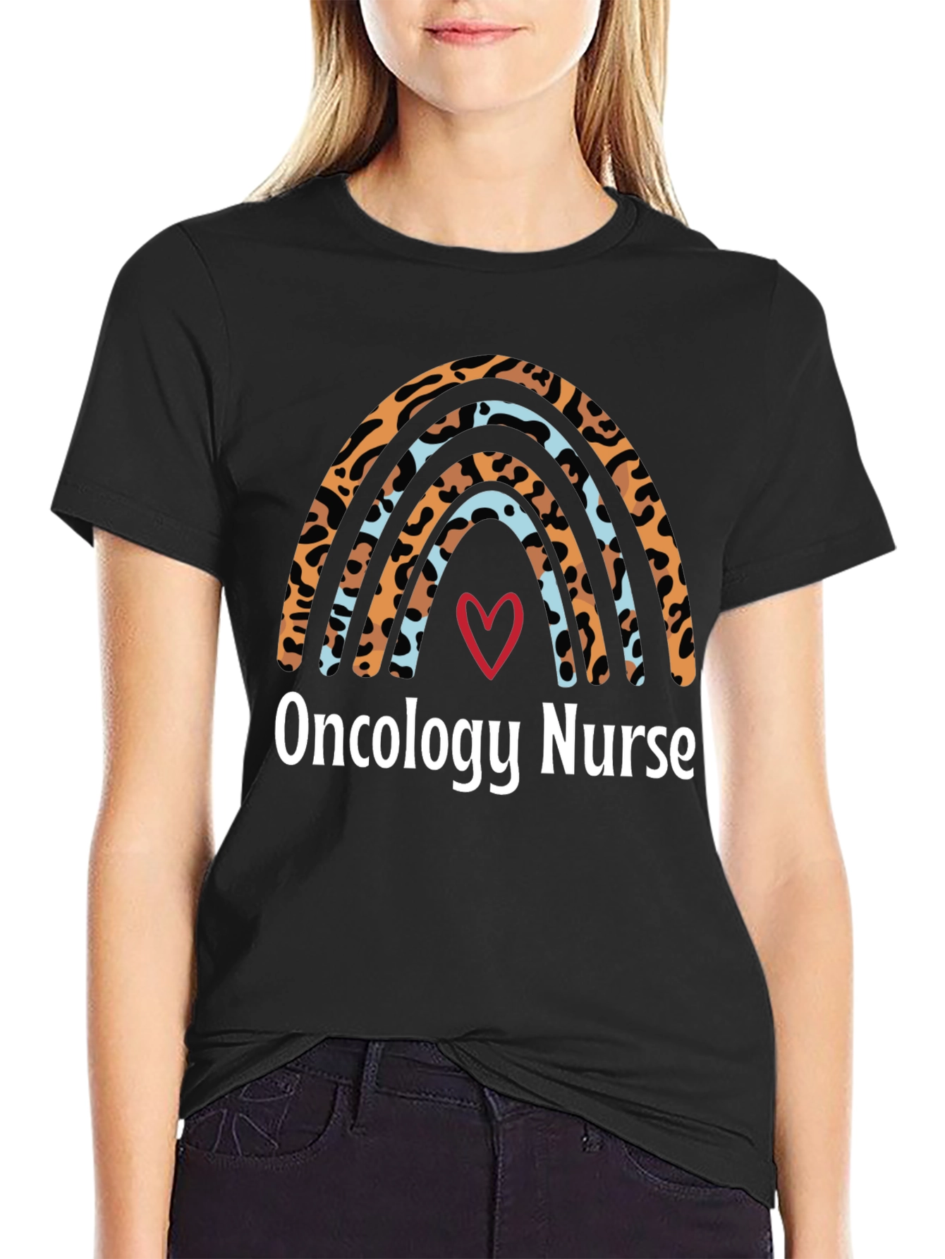 Oncology Nurse Rainbow T-Shirt - Heart Design