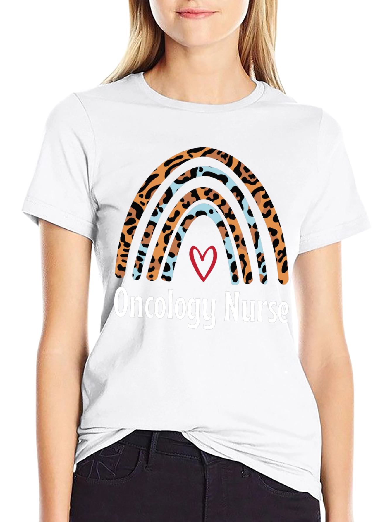 Oncology Nurse Rainbow T-Shirt - Heart Design