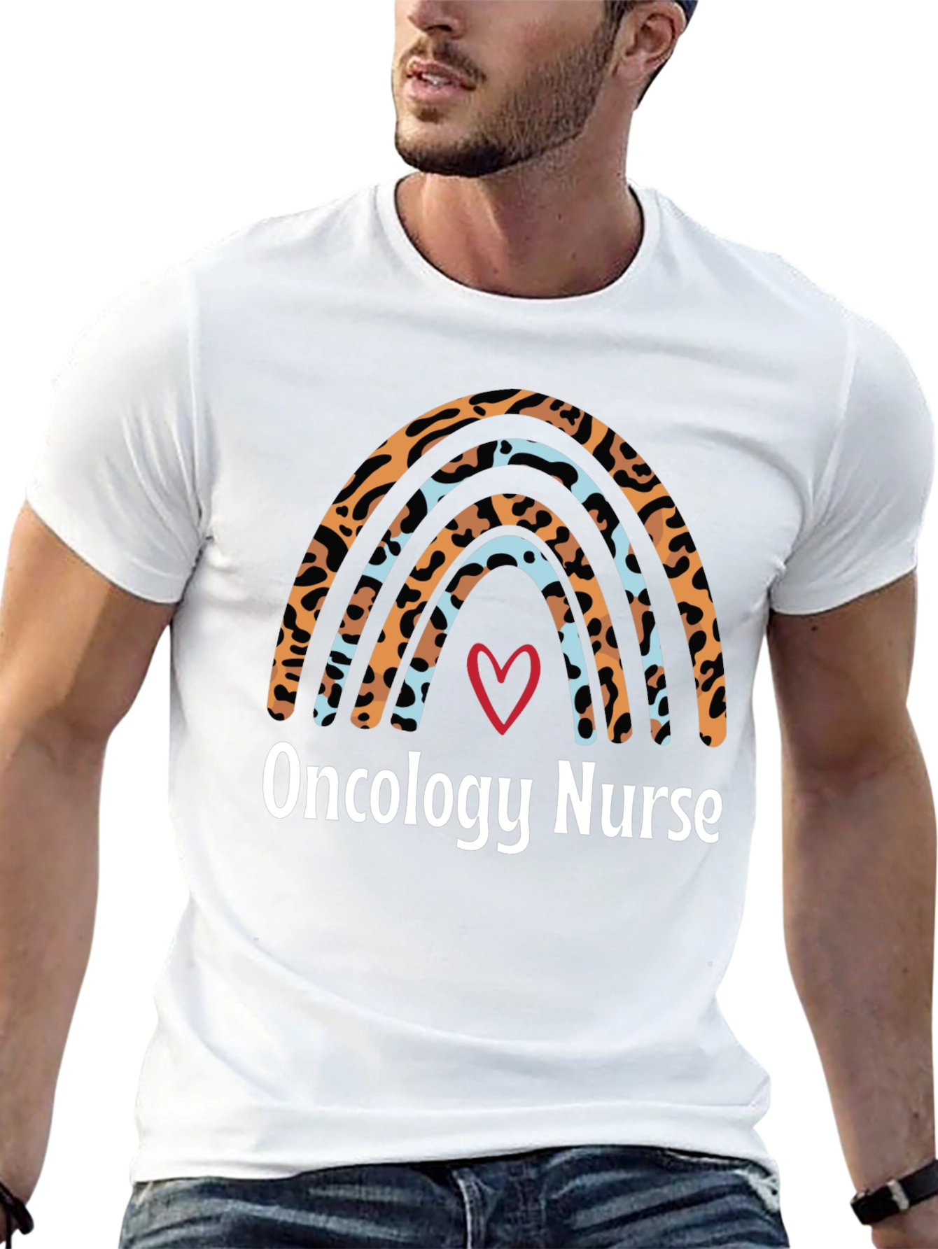 Oncology Nurse Rainbow T-Shirt - Heart Design