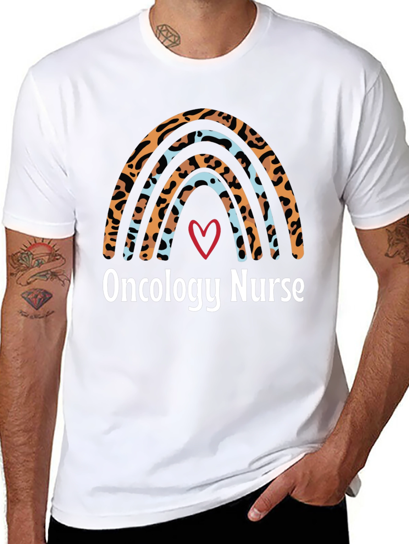 Oncology Nurse Rainbow T-Shirt - Heart Design