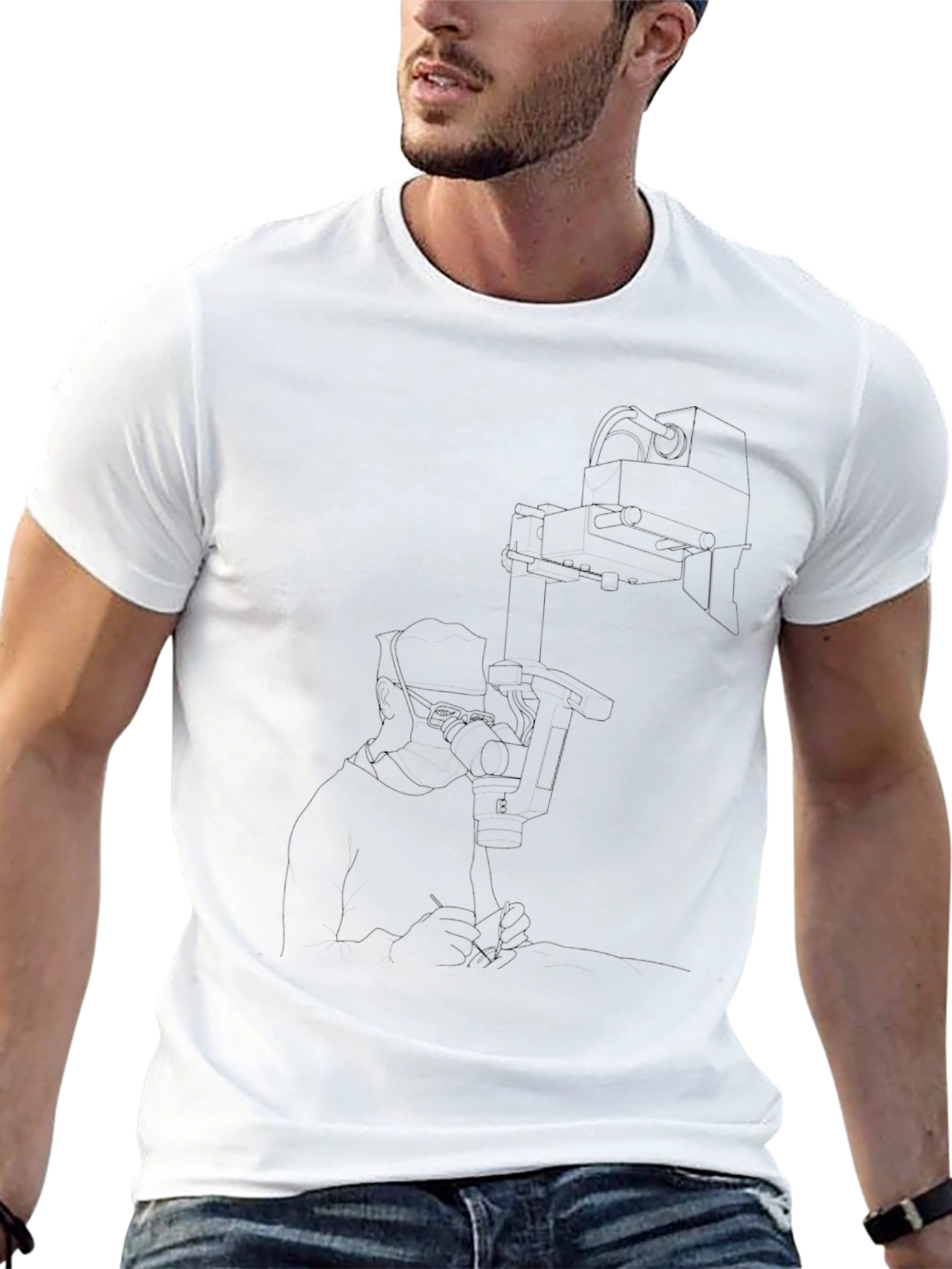Black T-Shirt with Faint Line Art Design