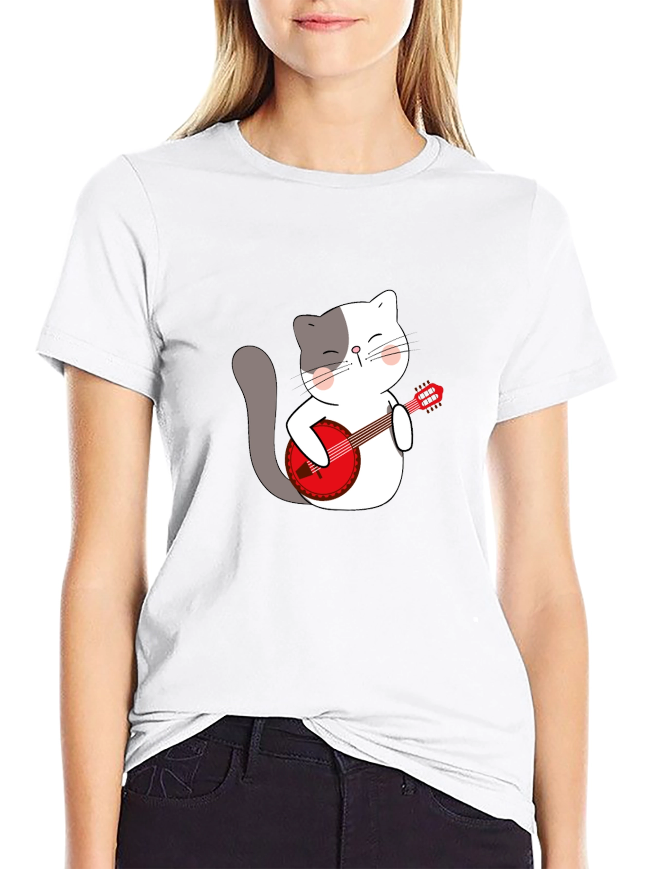 Cat Playing Banjo Graphic T-Shirt