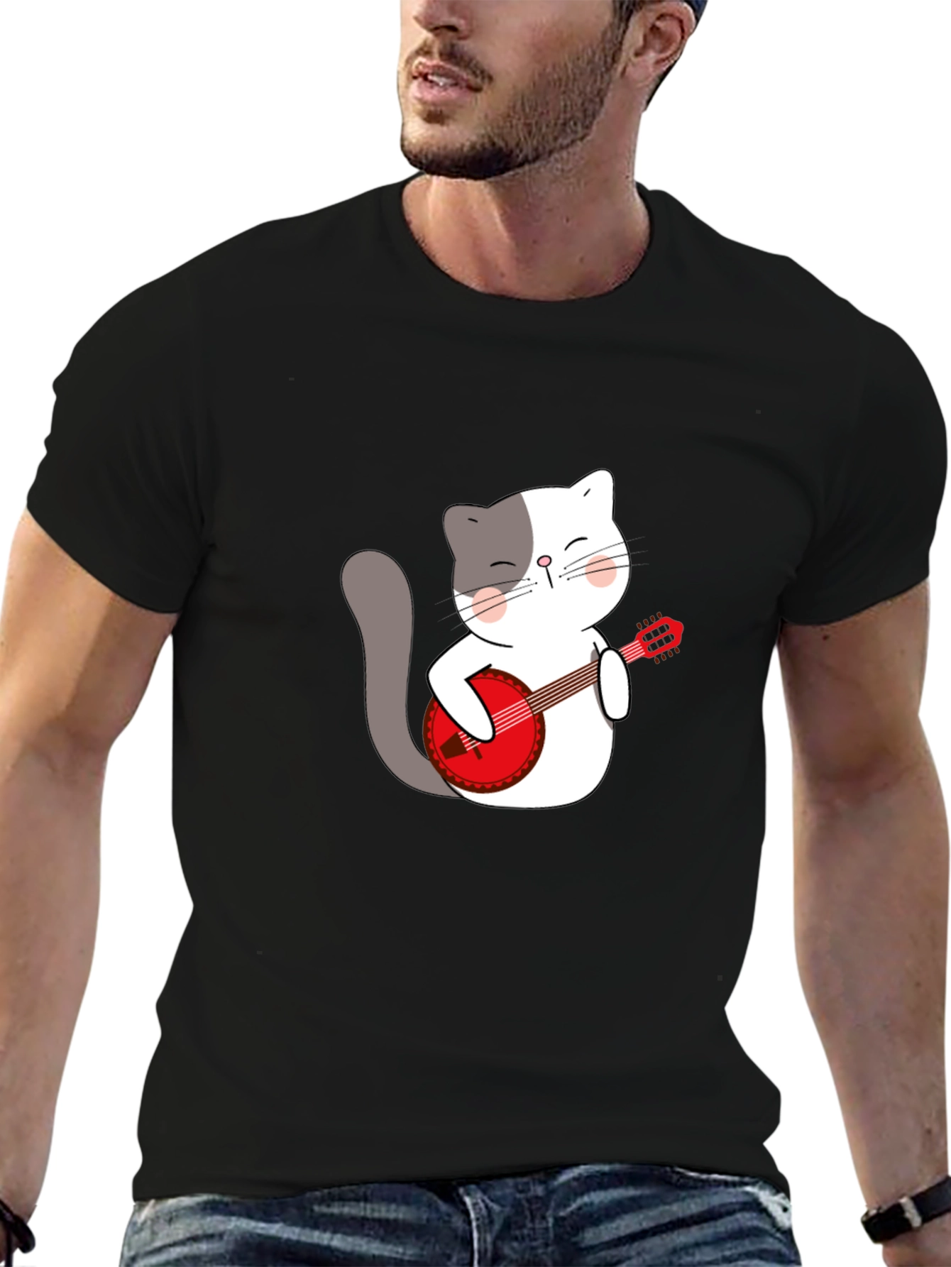 Cat Playing Banjo Graphic T-Shirt
