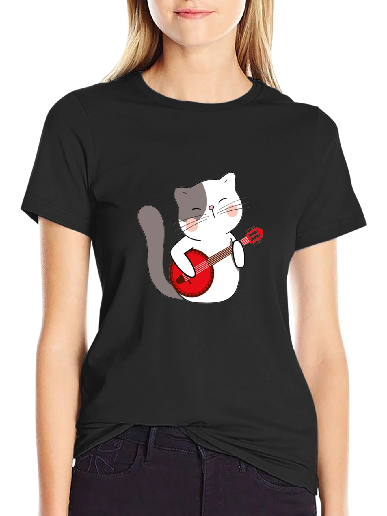 Cat Playing Banjo Graphic T-Shirt