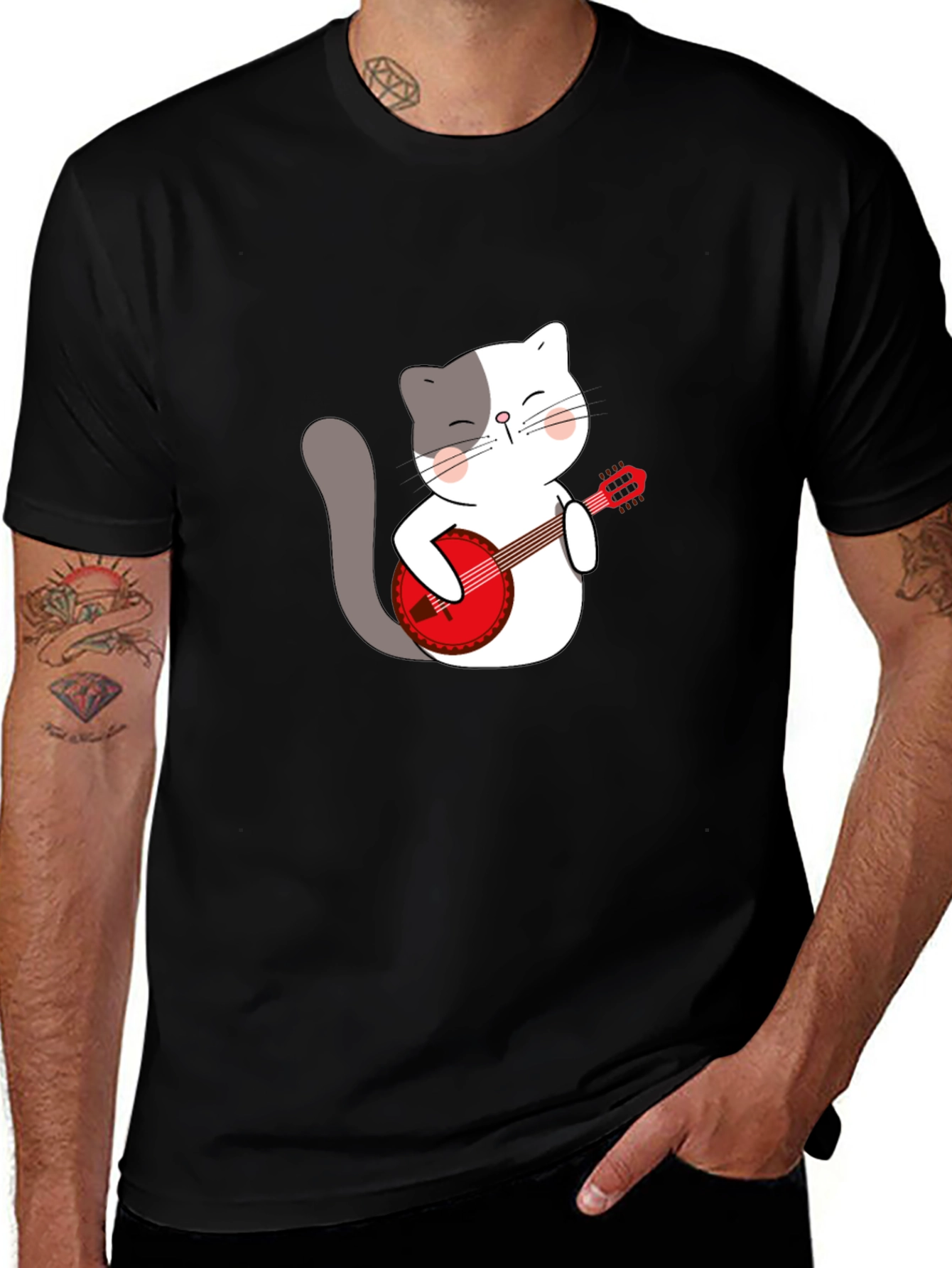 Cat Playing Banjo Graphic T-Shirt