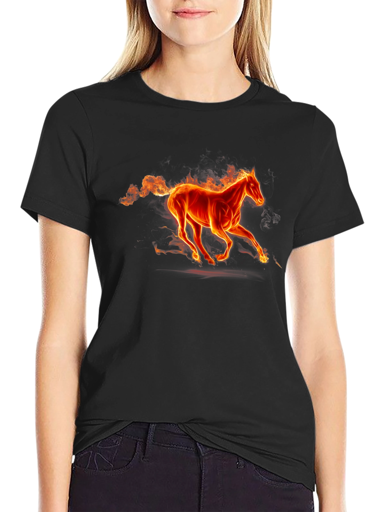 Fiery Horse Graphic Tee - Bold Black T-Shirt