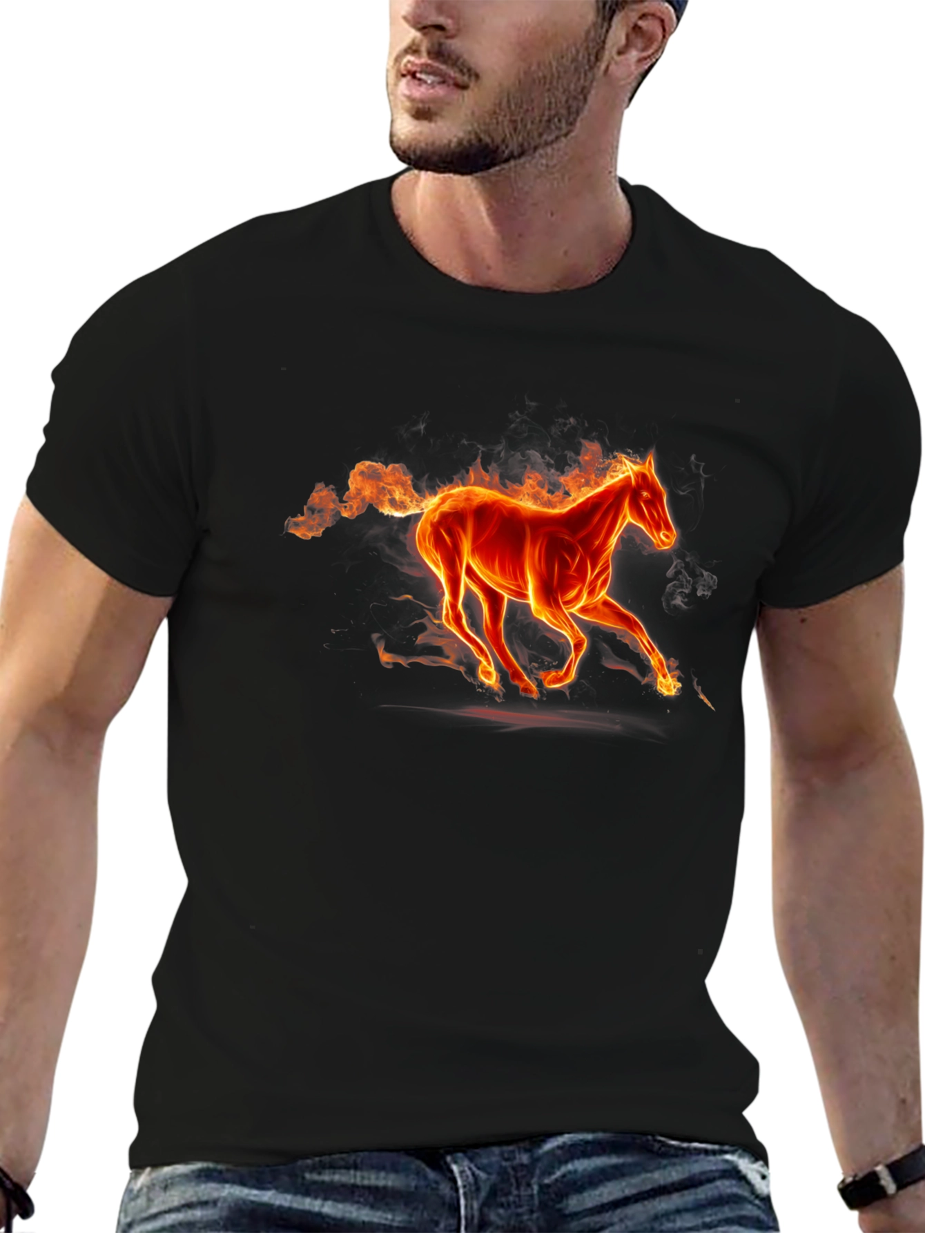 Fiery Horse Graphic Tee - Bold Black T-Shirt