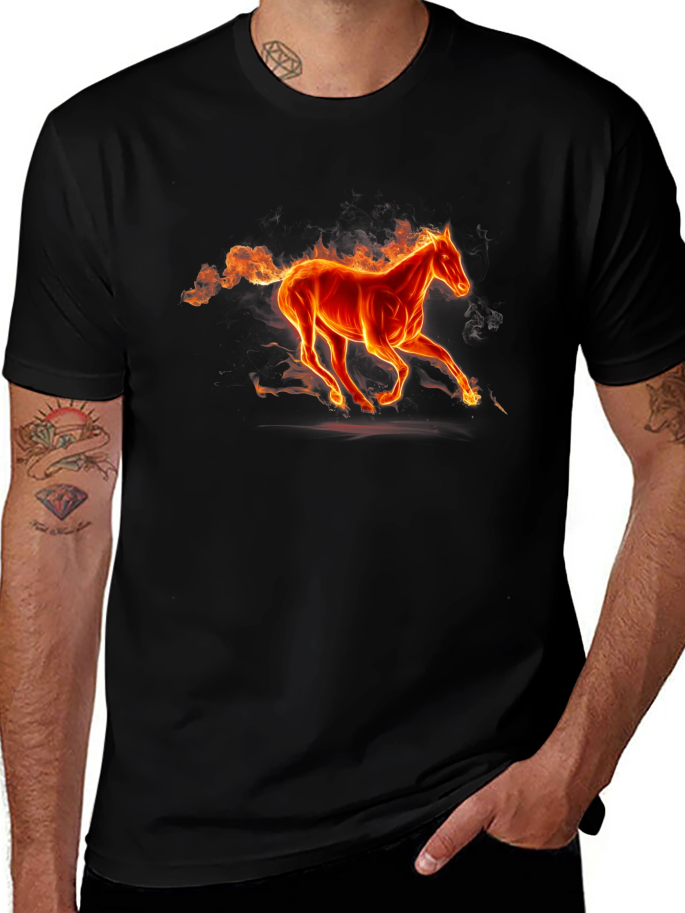 Fiery Horse Graphic Tee - Bold Black T-Shirt