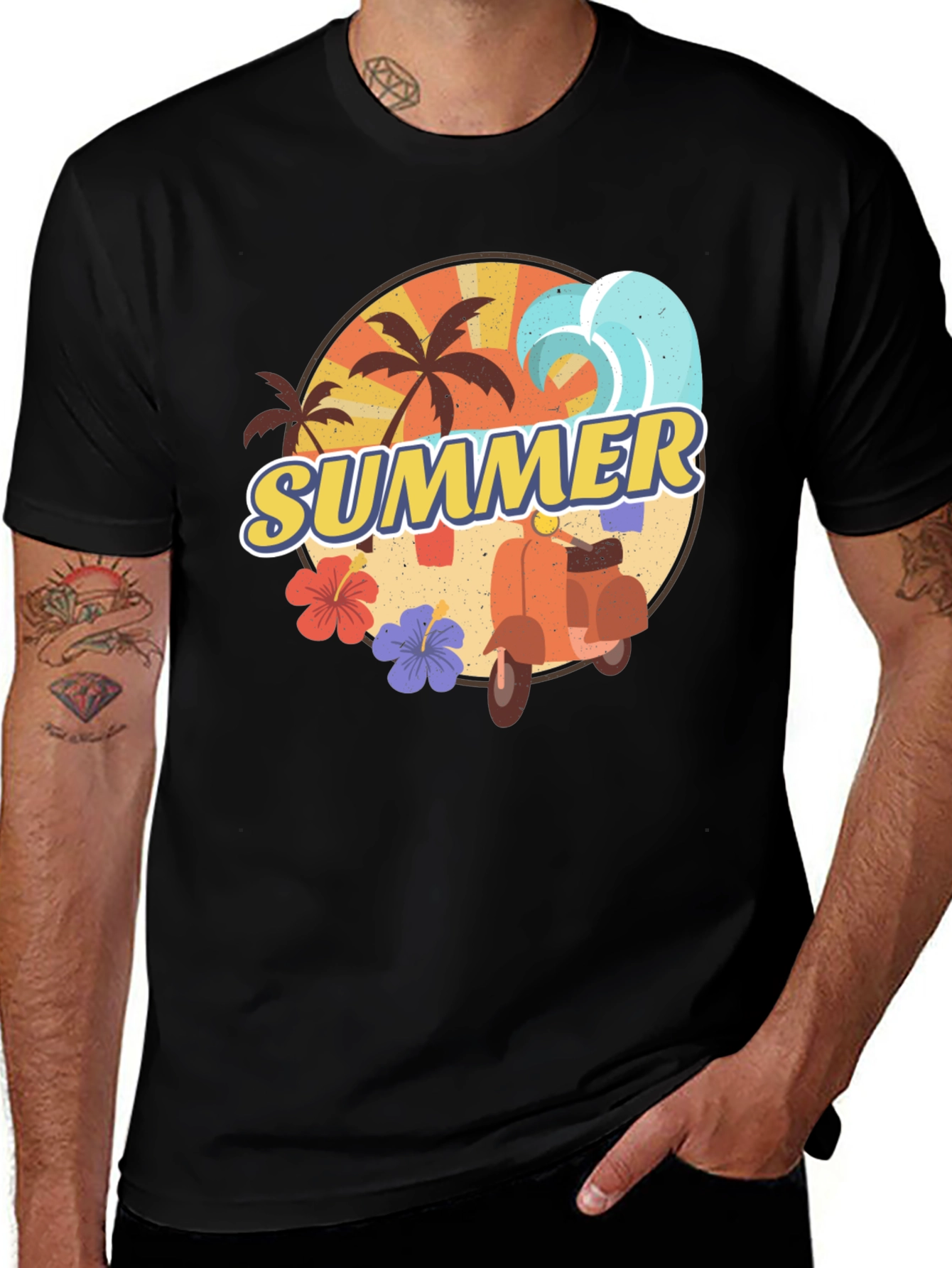 Summer Vibes T-Shirt - Palm Tree Scooter Design