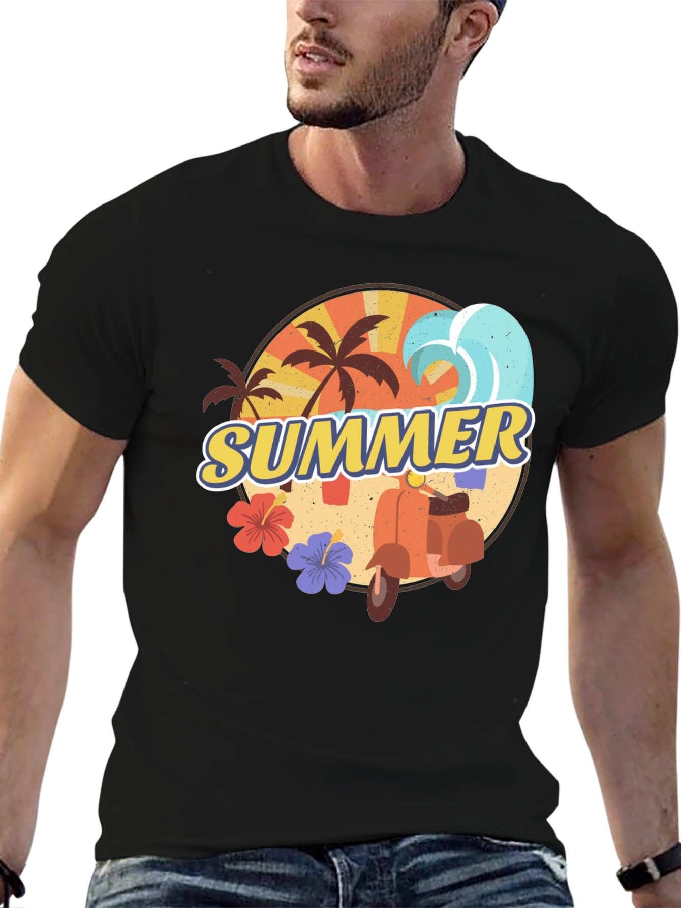 Summer Vibes T-Shirt - Palm Tree Scooter Design