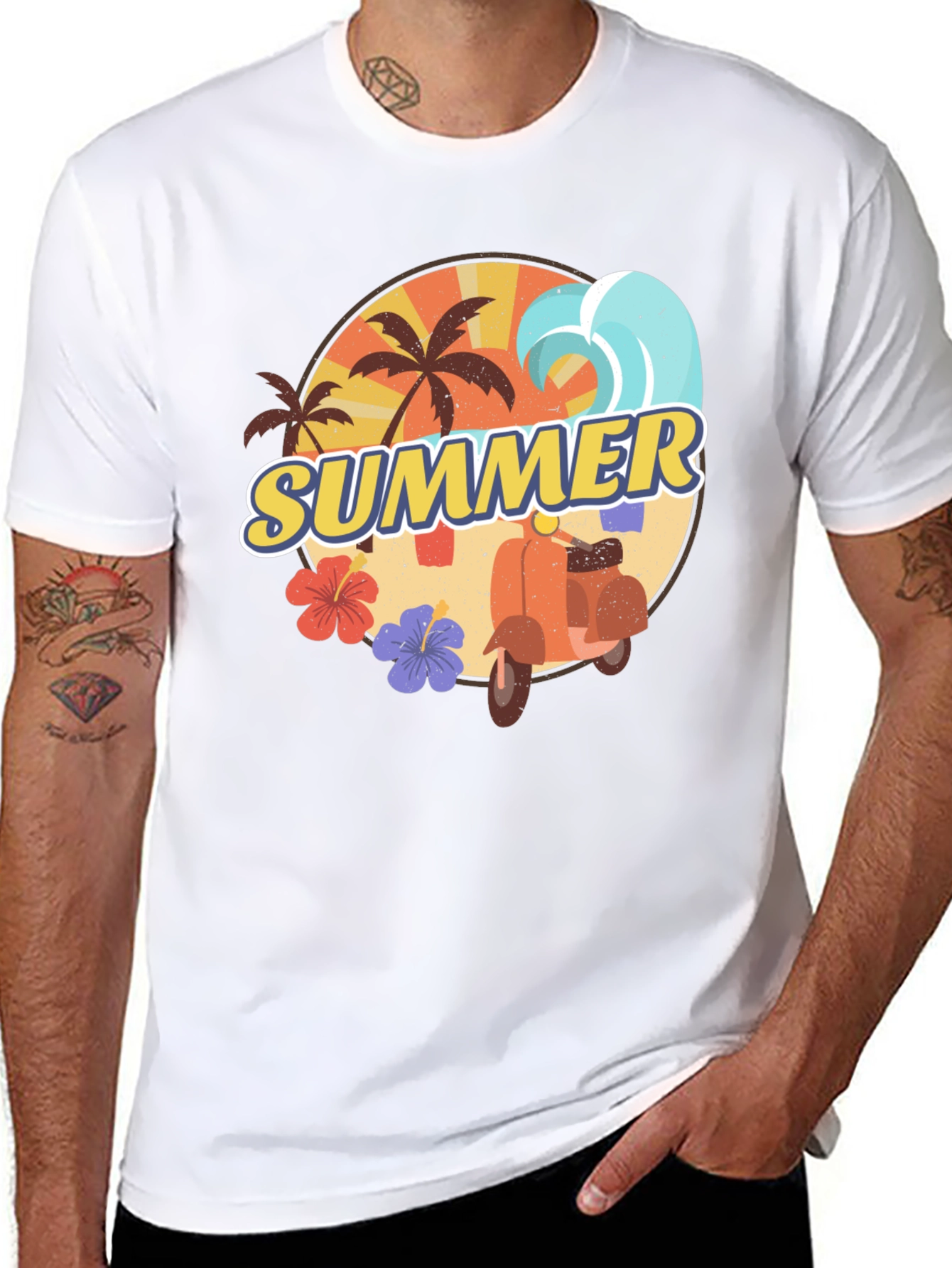 Summer Vibes T-Shirt - Palm Tree Scooter Design
