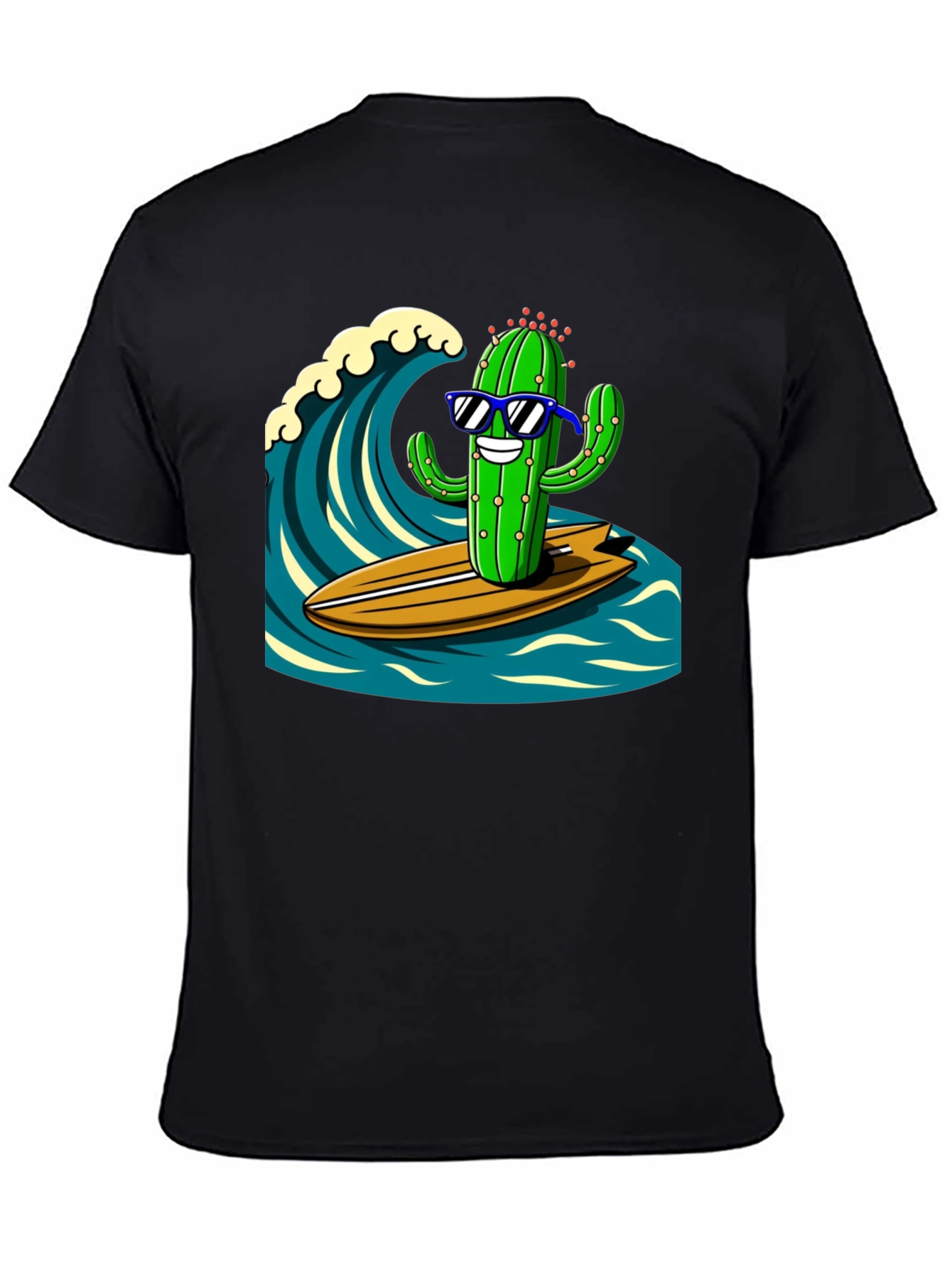 Surfing Cactus Graphic Tee - Mens Black T-Shirt