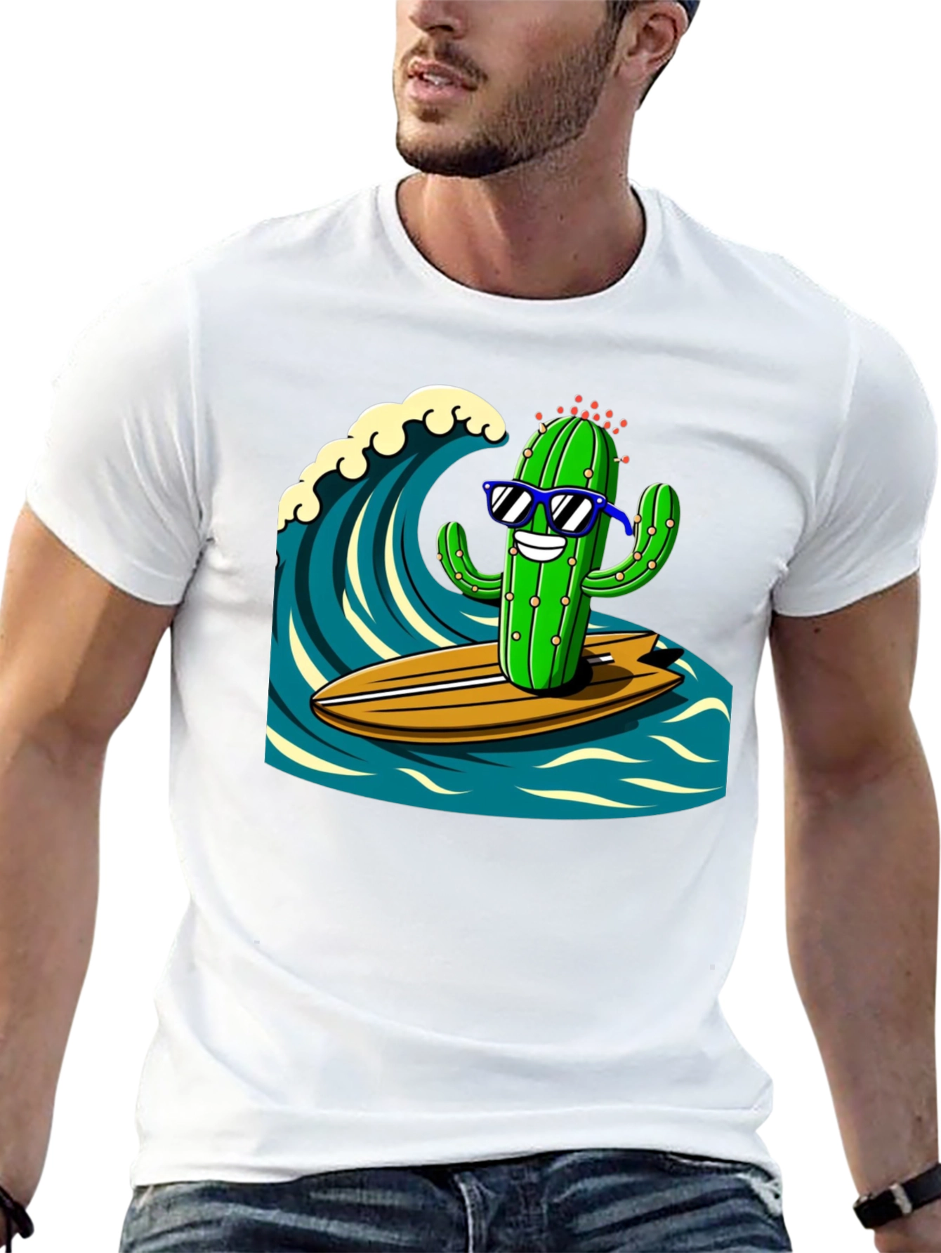 Surfing Cactus Graphic Tee - Mens Black T-Shirt