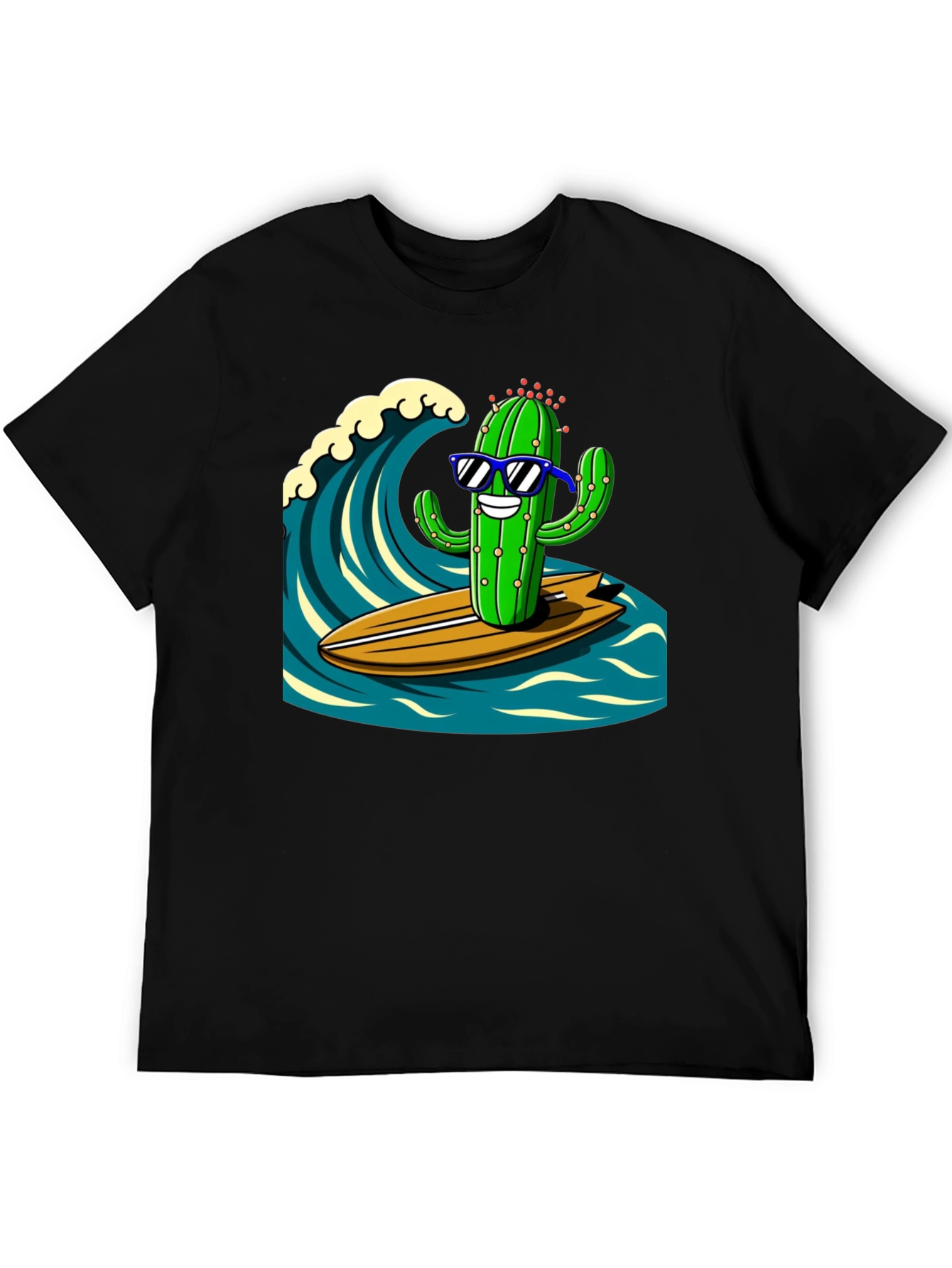 Surfing Cactus Graphic Tee - Mens Black T-Shirt