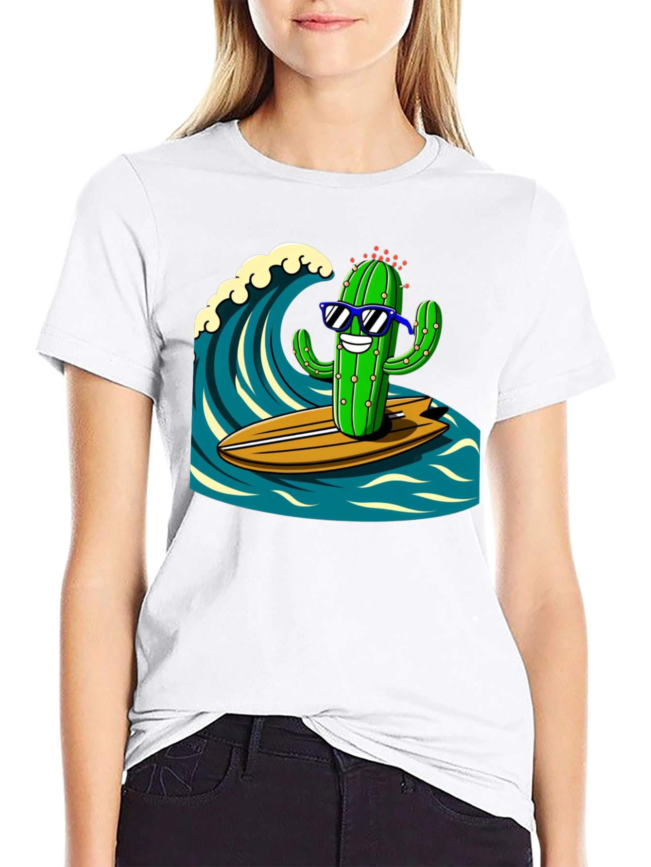 Surfing Cactus Graphic Tee - Mens Black T-Shirt
