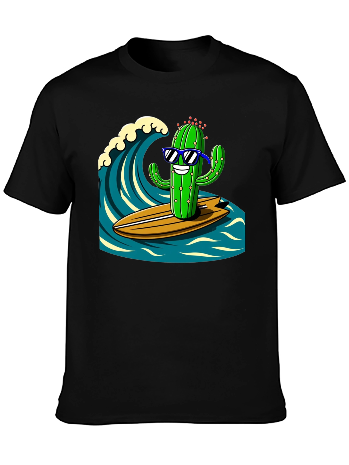 Surfing Cactus Graphic Tee - Mens Black T-Shirt