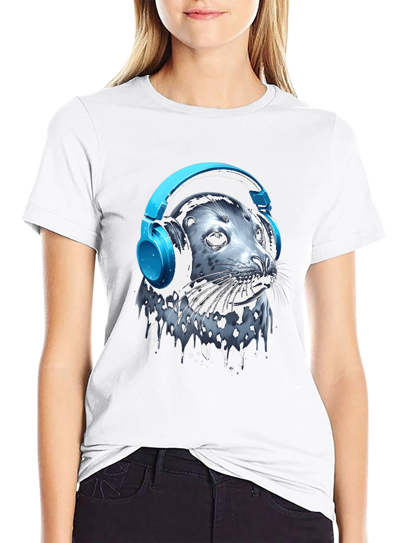 Seal with Headphones Graphic T-Shirt
