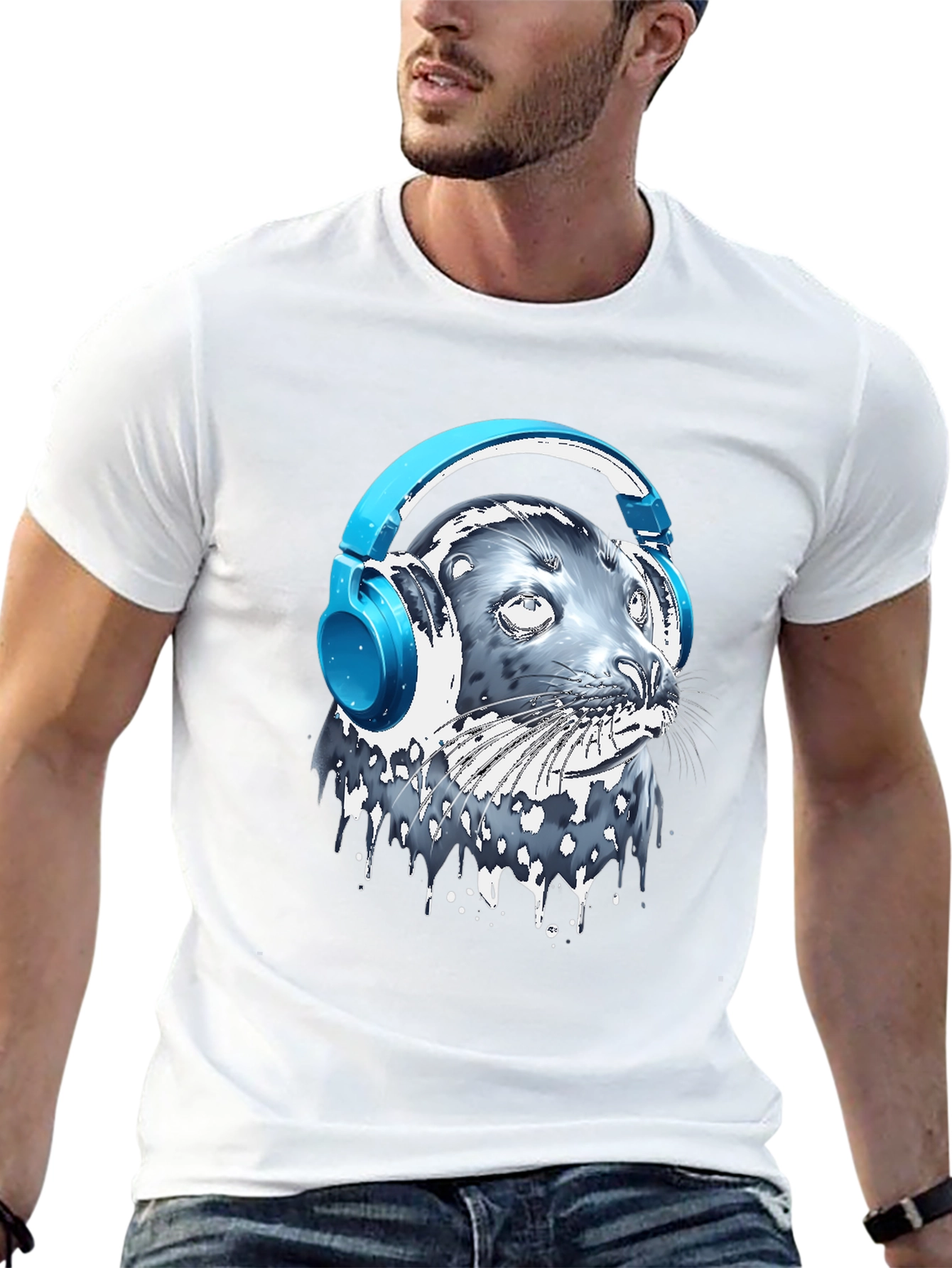 Seal with Headphones Graphic T-Shirt