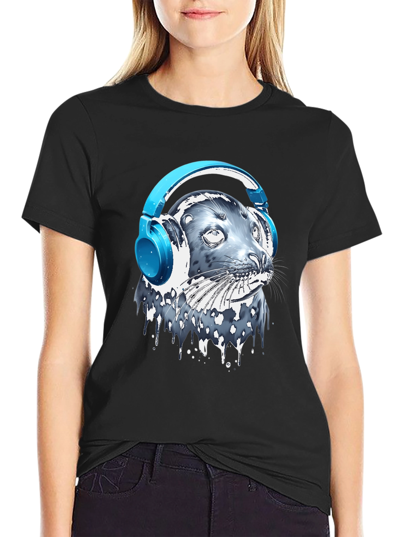 Seal with Headphones Graphic T-Shirt