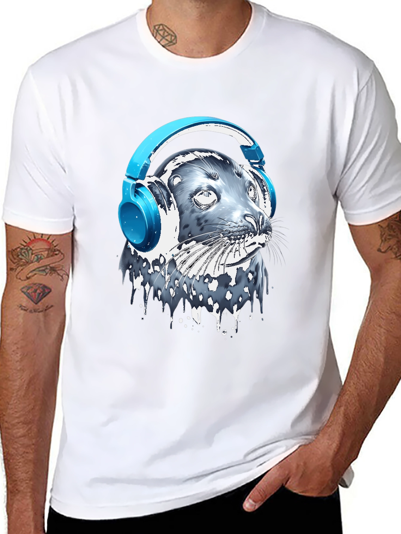 Seal with Headphones Graphic T-Shirt