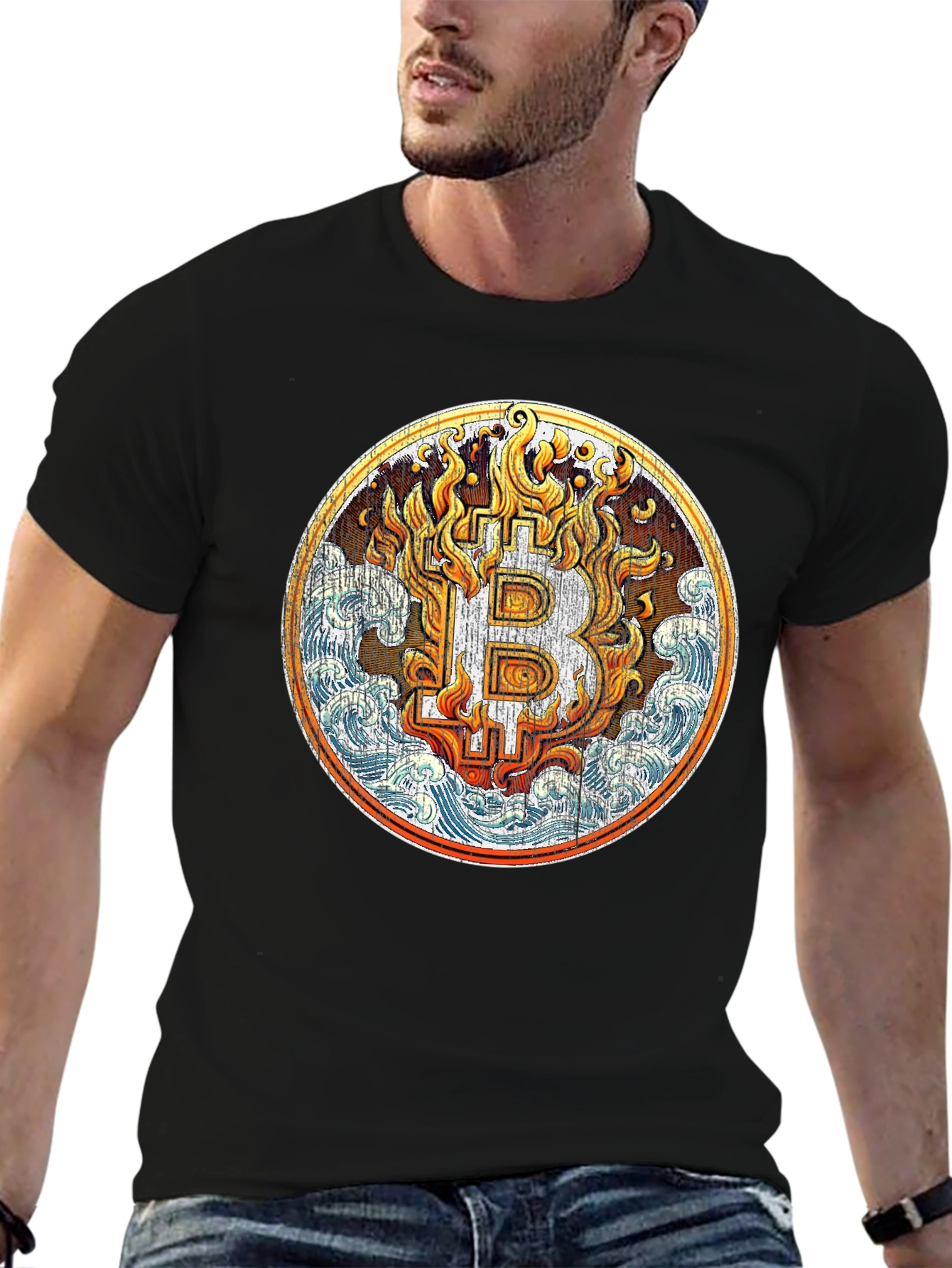 Bitcoin Fire & Water Graphic T-Shirt - Crypto Tee