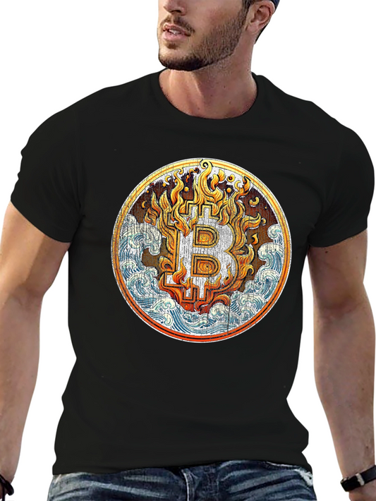 Bitcoin Fire & Water Graphic T-Shirt - Crypto Tee