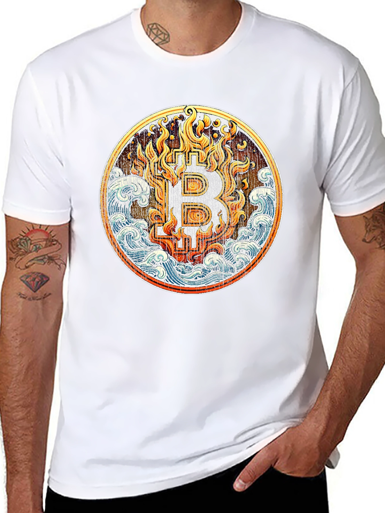 Bitcoin Fire & Water Graphic T-Shirt - Crypto Tee