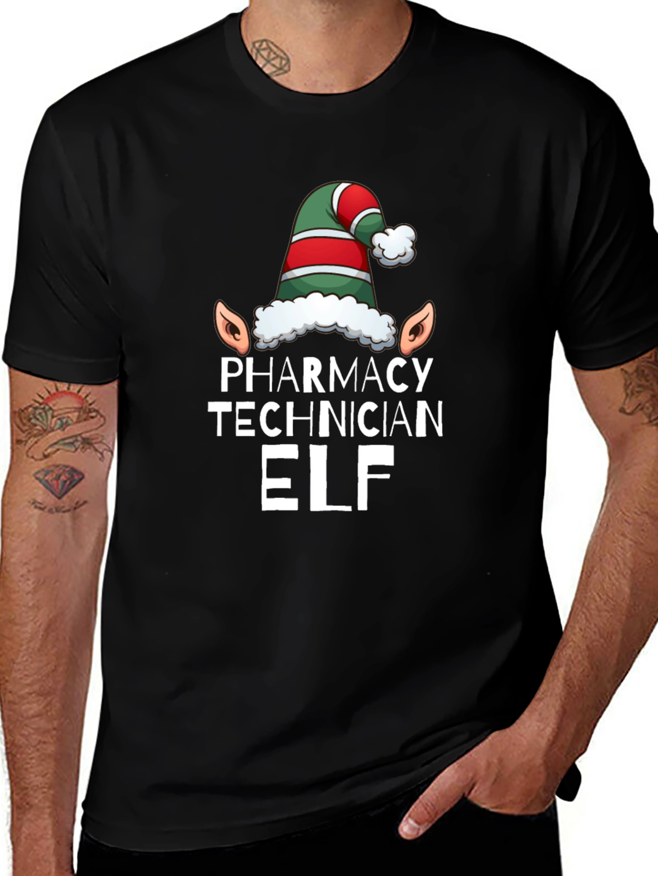 Pharmacy Technician Elf T-Shirt - Black