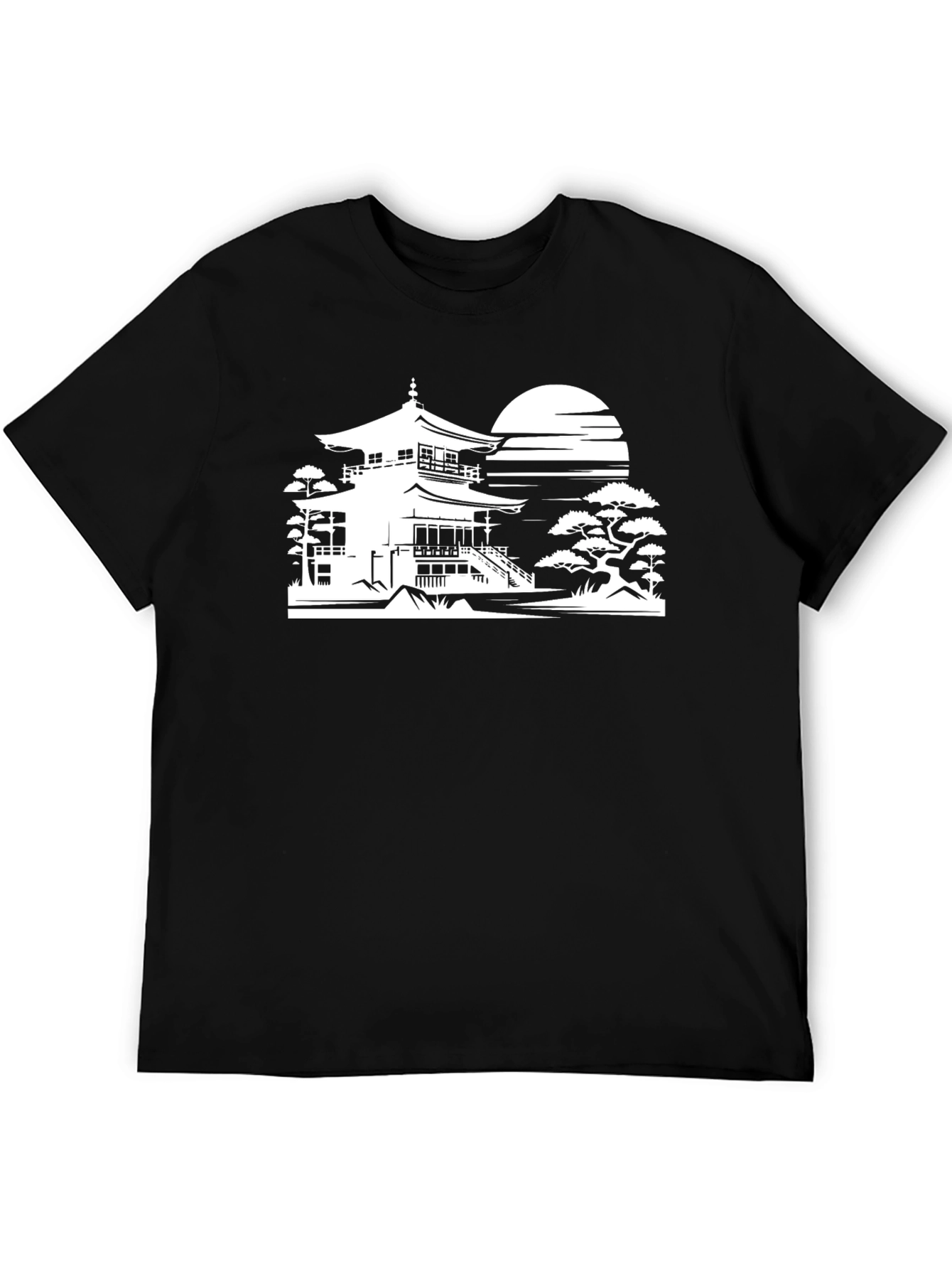 Zen Temple T-Shirt - Black Artistic Design