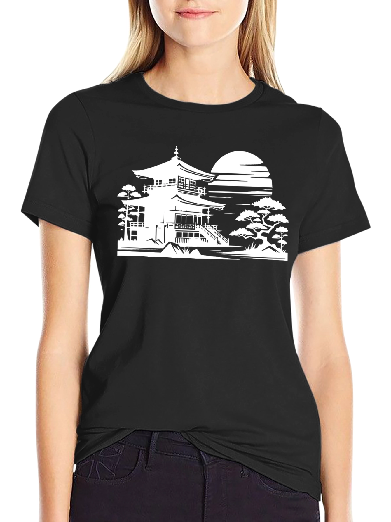 Zen Temple T-Shirt - Black Artistic Design