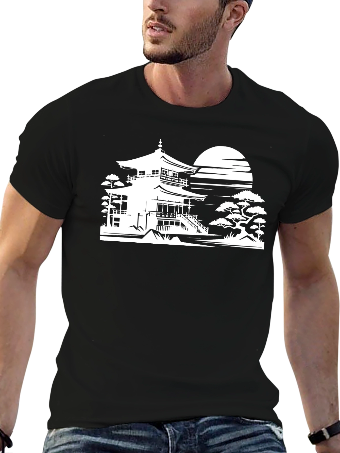 Zen Temple T-Shirt - Black Artistic Design
