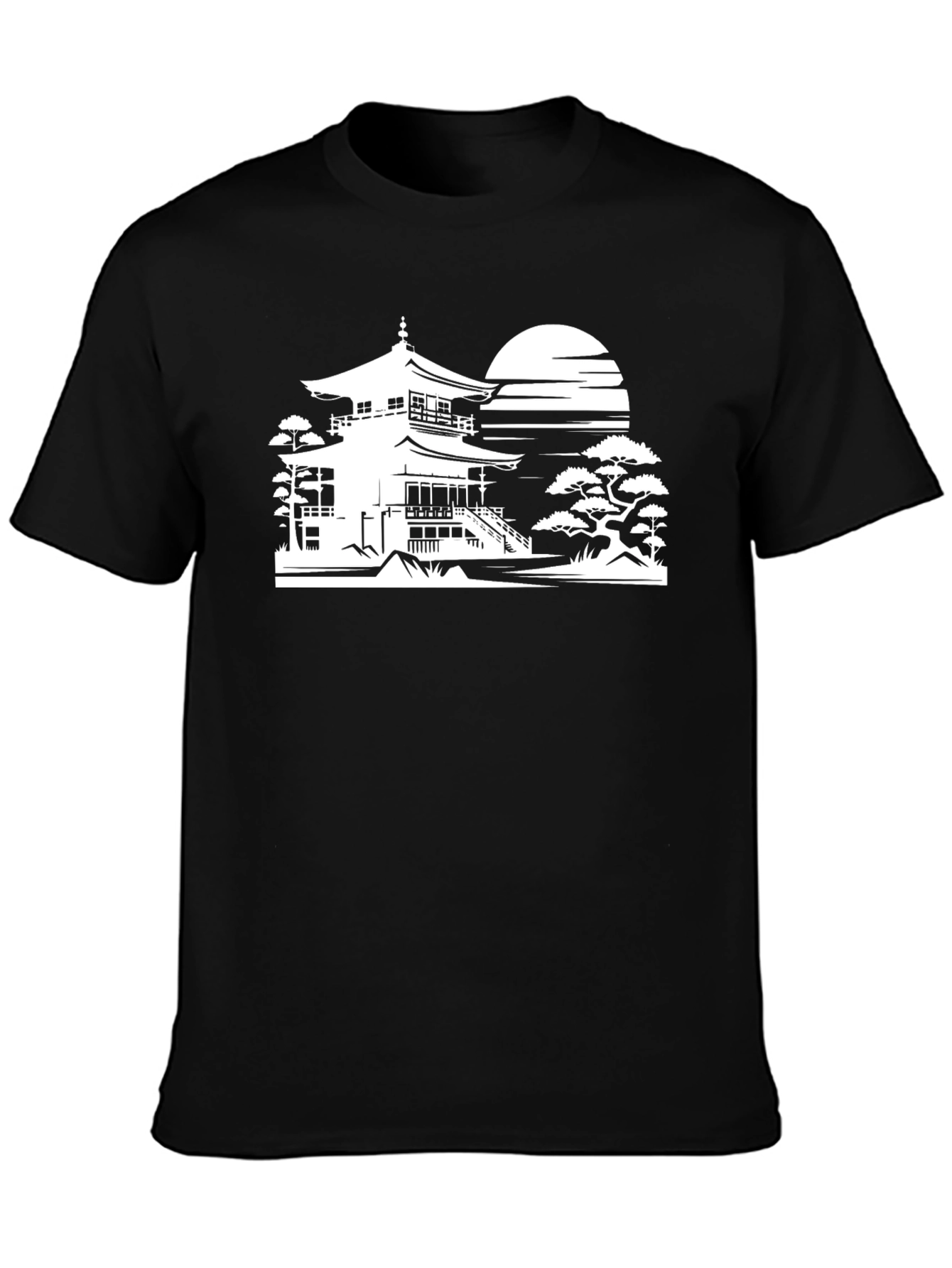 Zen Temple T-Shirt - Black Artistic Design