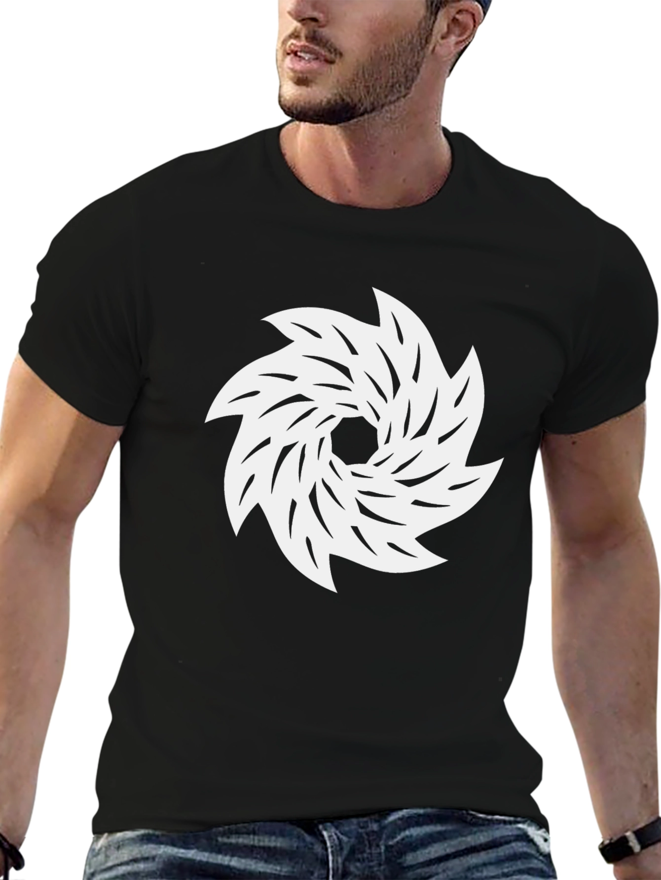 Black Tee with White Abstract Swirl Graphic