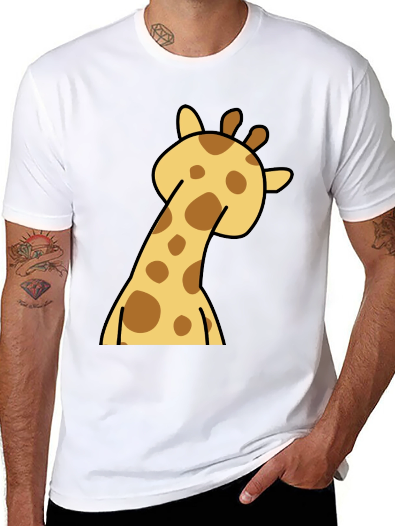 Giraffe Cartoon Graphic Tee - Black