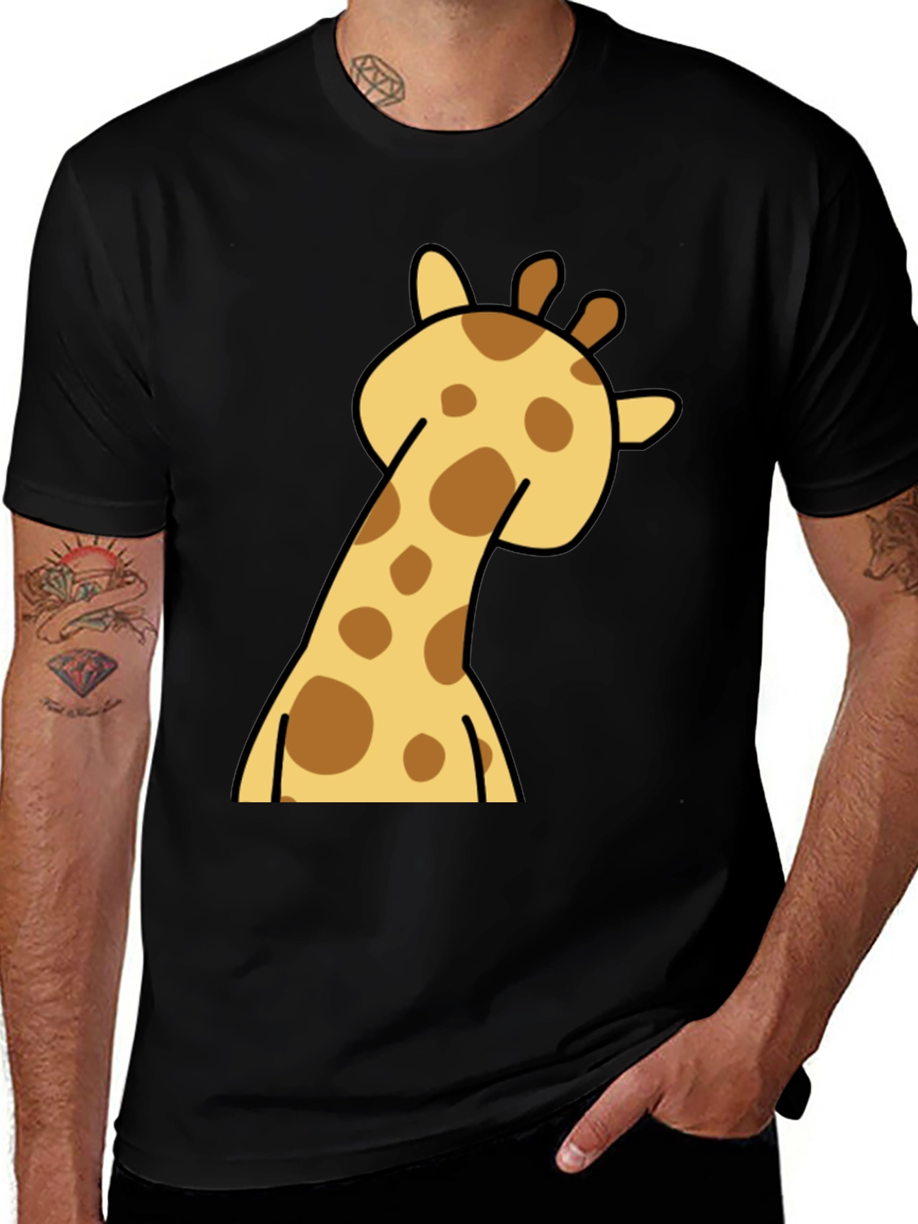 Giraffe Cartoon Graphic Tee - Black