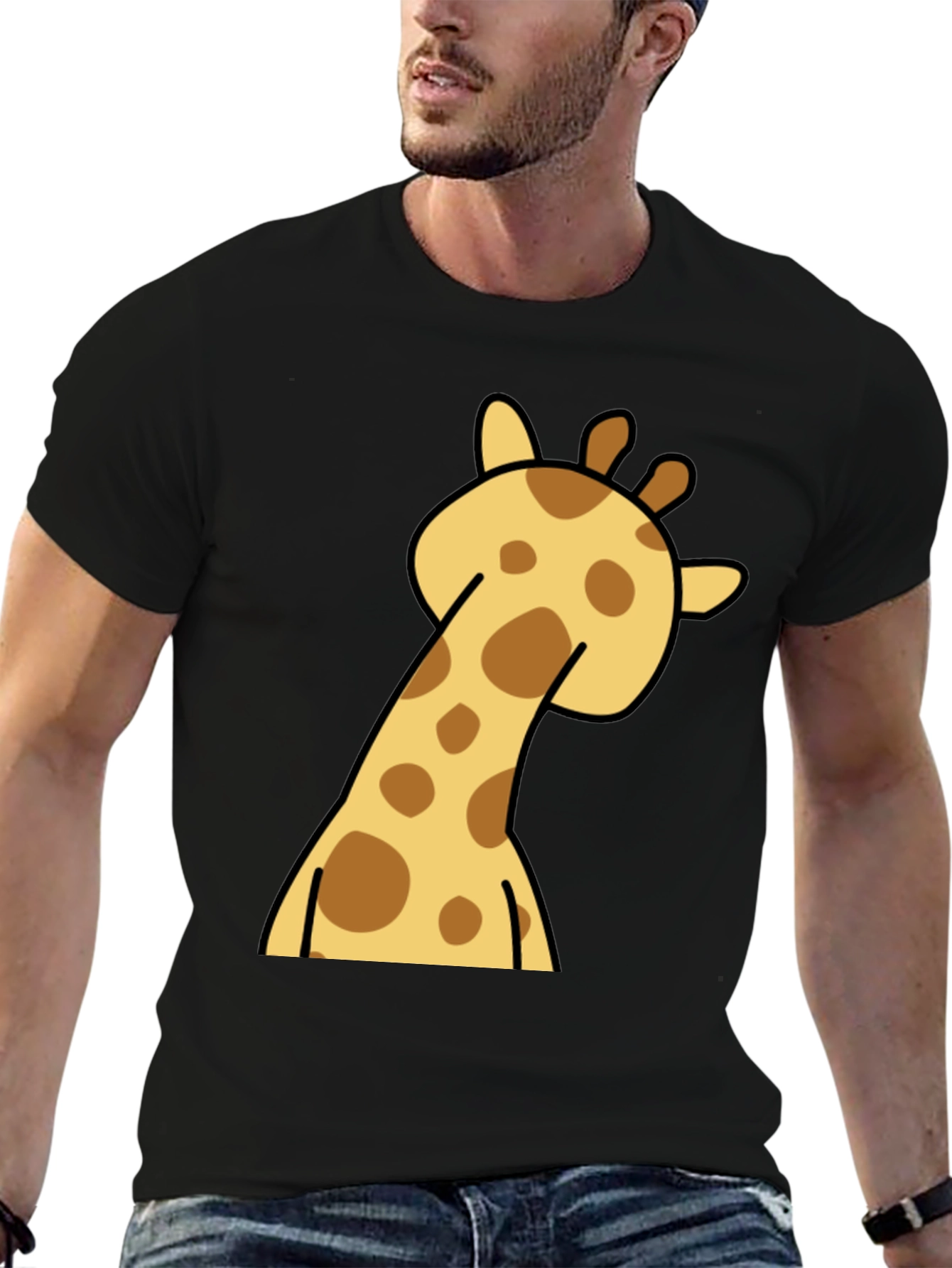 Giraffe Cartoon Graphic Tee - Black