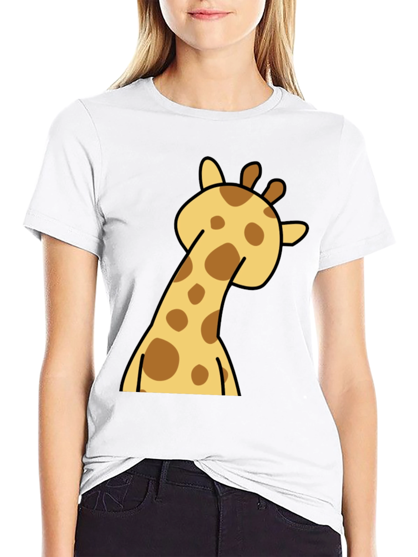Giraffe Cartoon Graphic Tee - Black