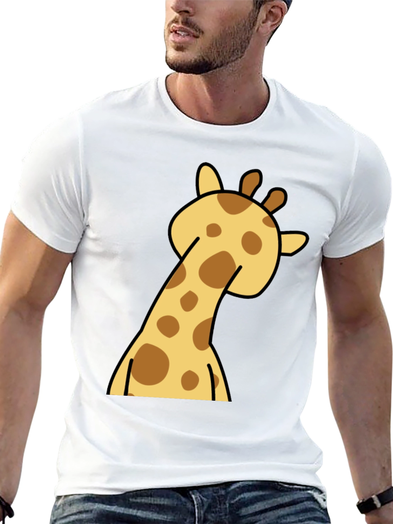 Giraffe Cartoon Graphic Tee - Black
