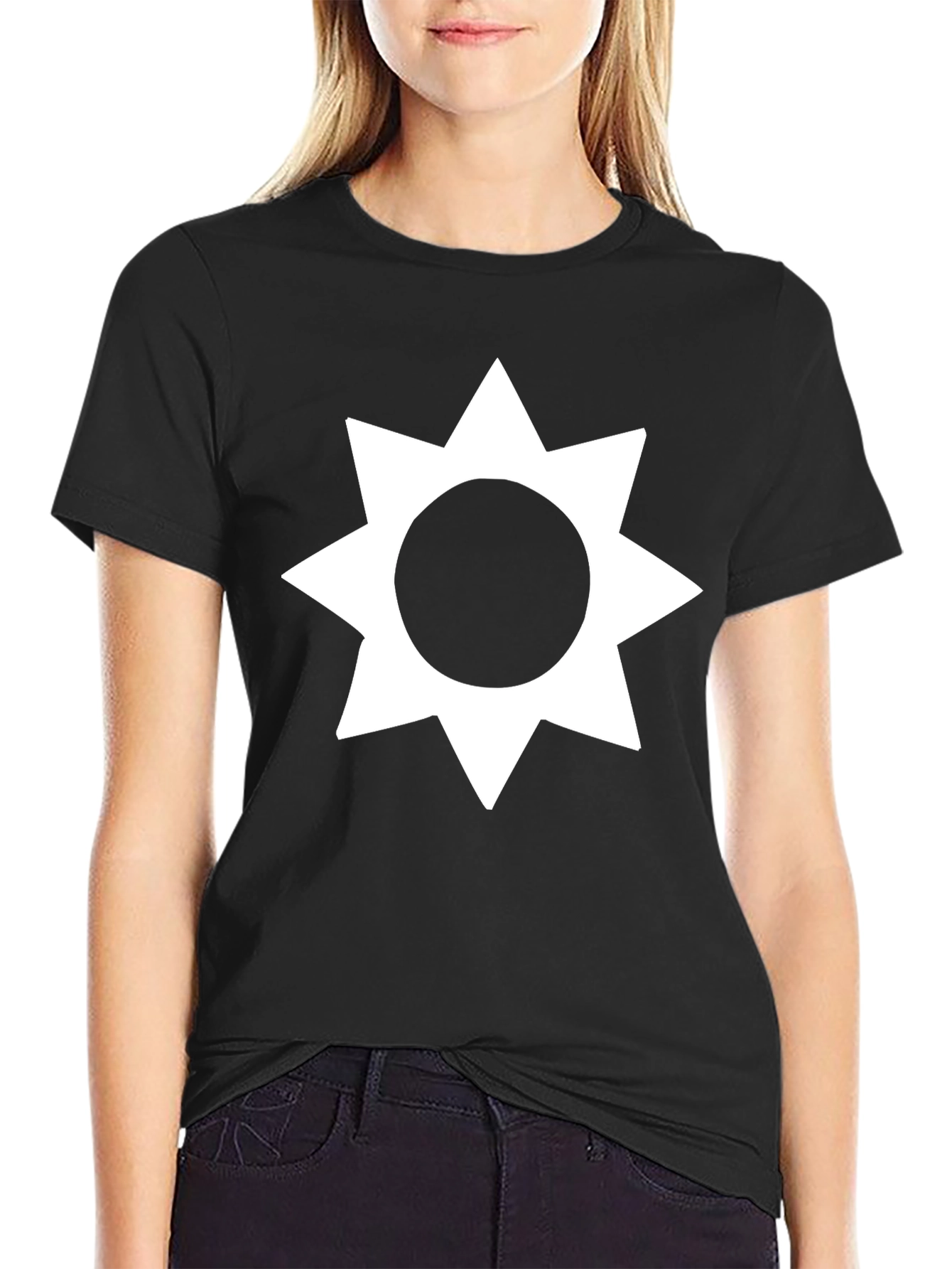 Geometric Star Graphic Tee - Soft Black Cotton Shirt