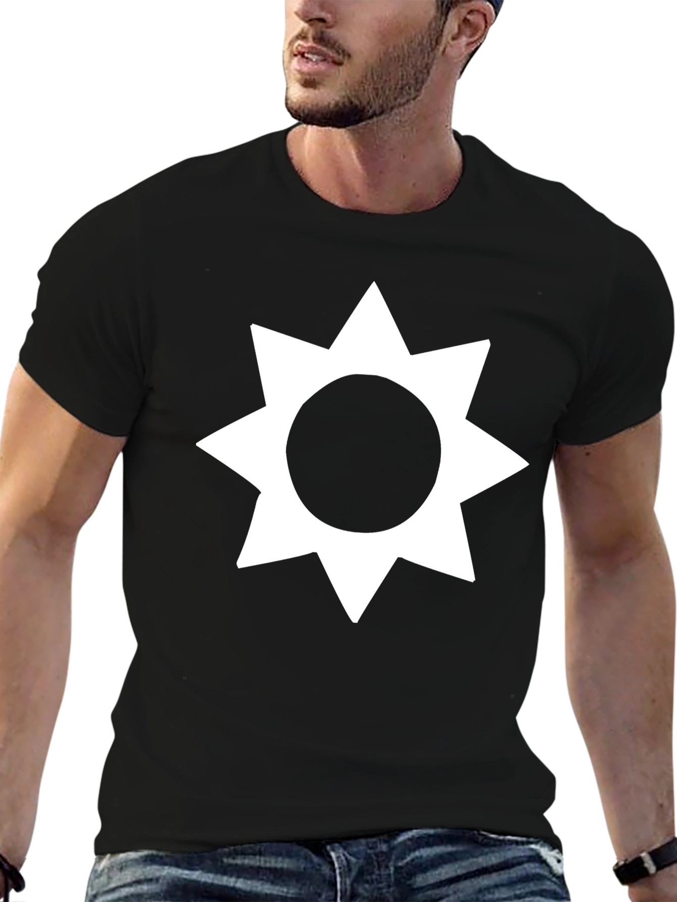 Geometric Star Graphic Tee - Soft Black Cotton Shirt